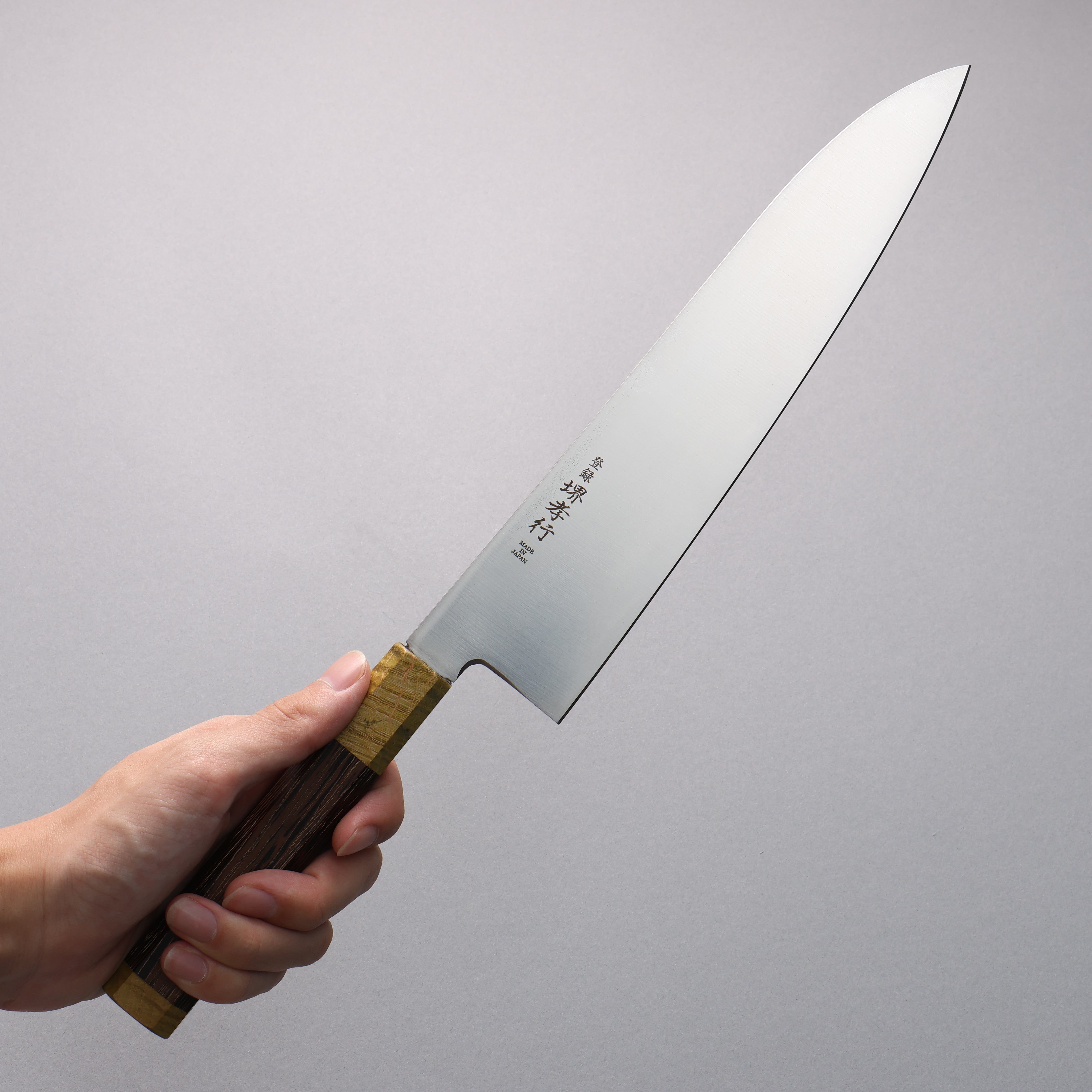 堺 孝行 Antares 翠玉 瑞典鋼 牛刀 240mm 雞翅木(兩側綠口輪) 握把 - 清助刃物
