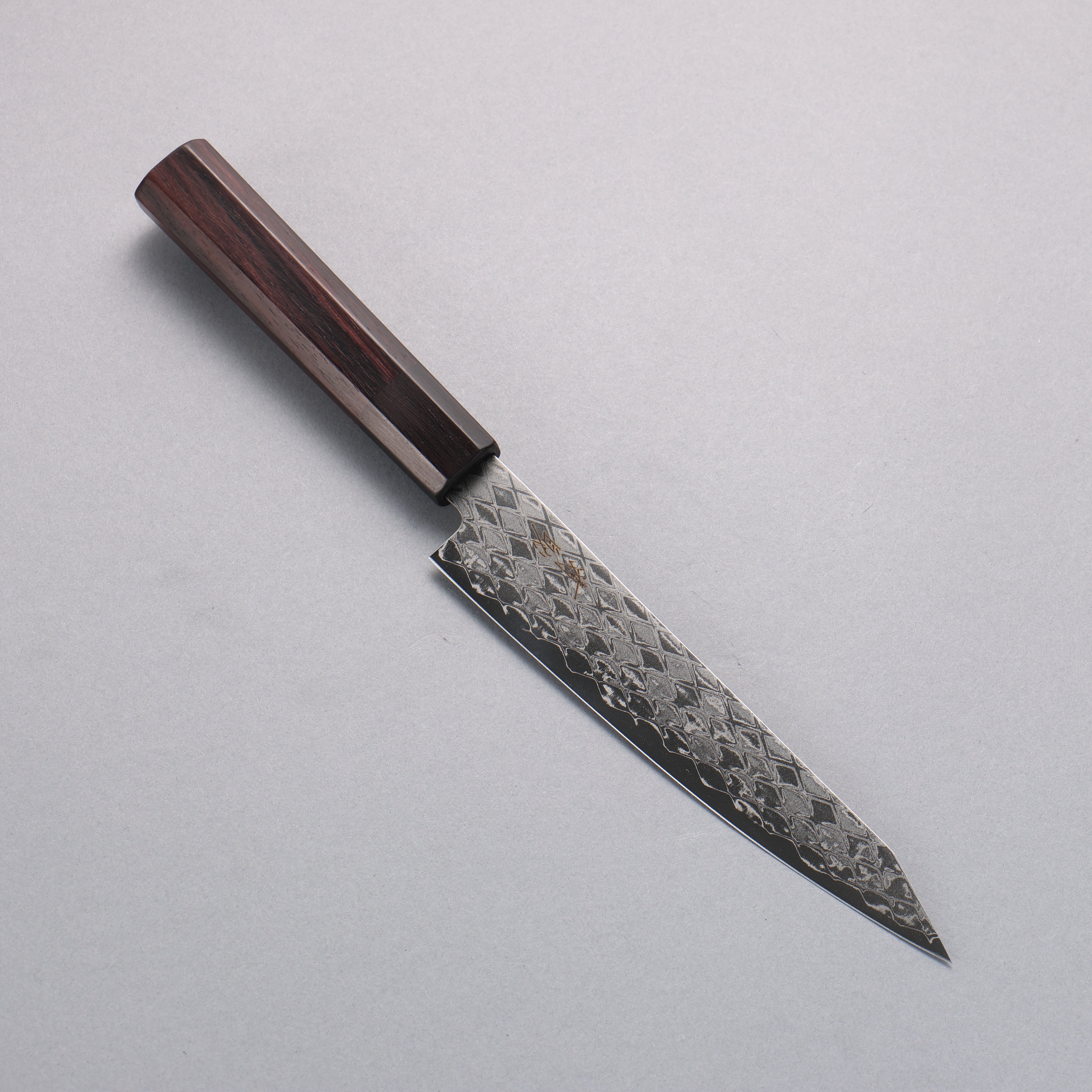 清助 AUS10 鏡面菱格紋 切付多用途小刀 150mm 紫檀木(口輪:黑合成木) 握把 - 清助刃物