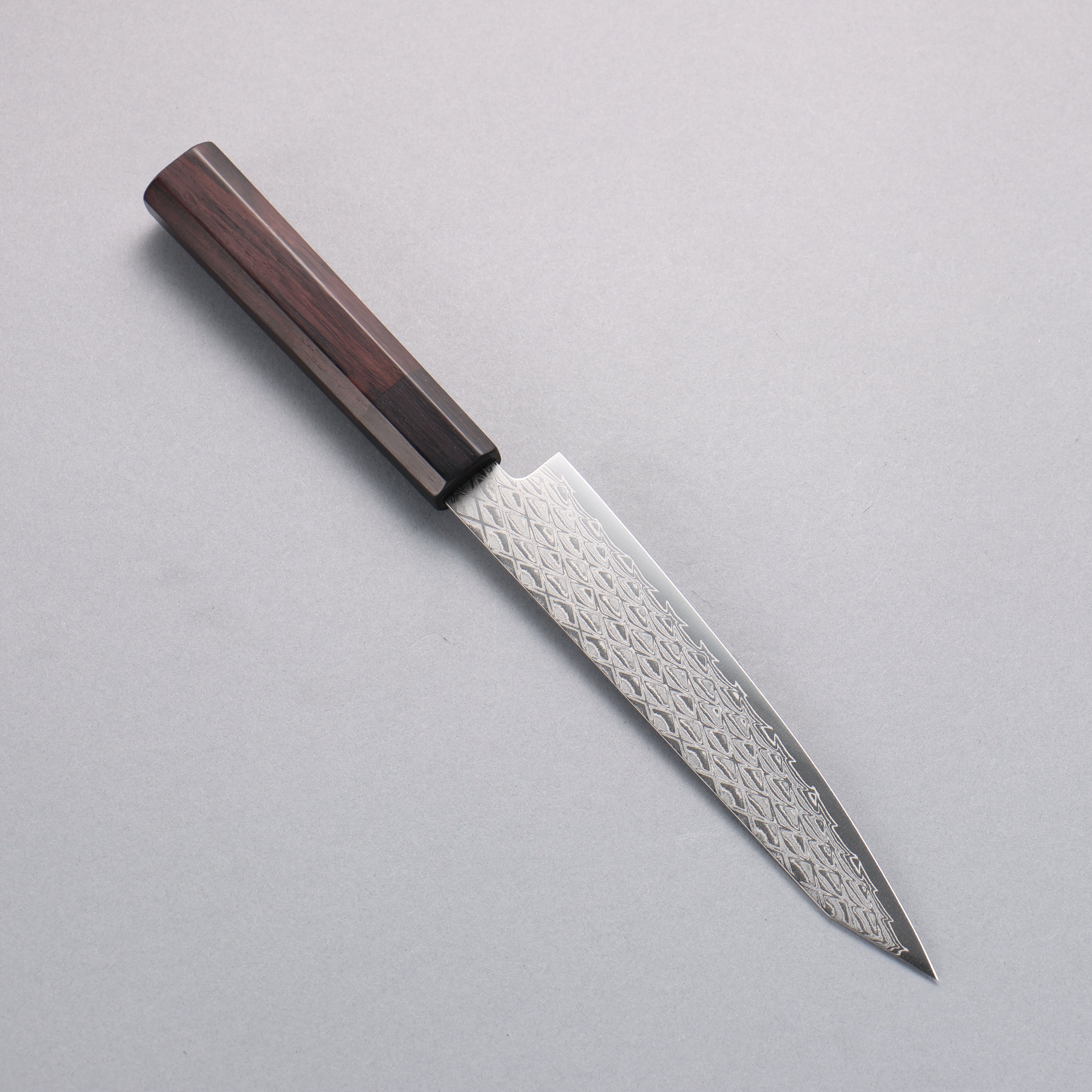 清助 AUS10 鏡面菱格紋 切付多用途小刀 150mm 紫檀木(口輪:黑合成木) 握把 - 清助刃物