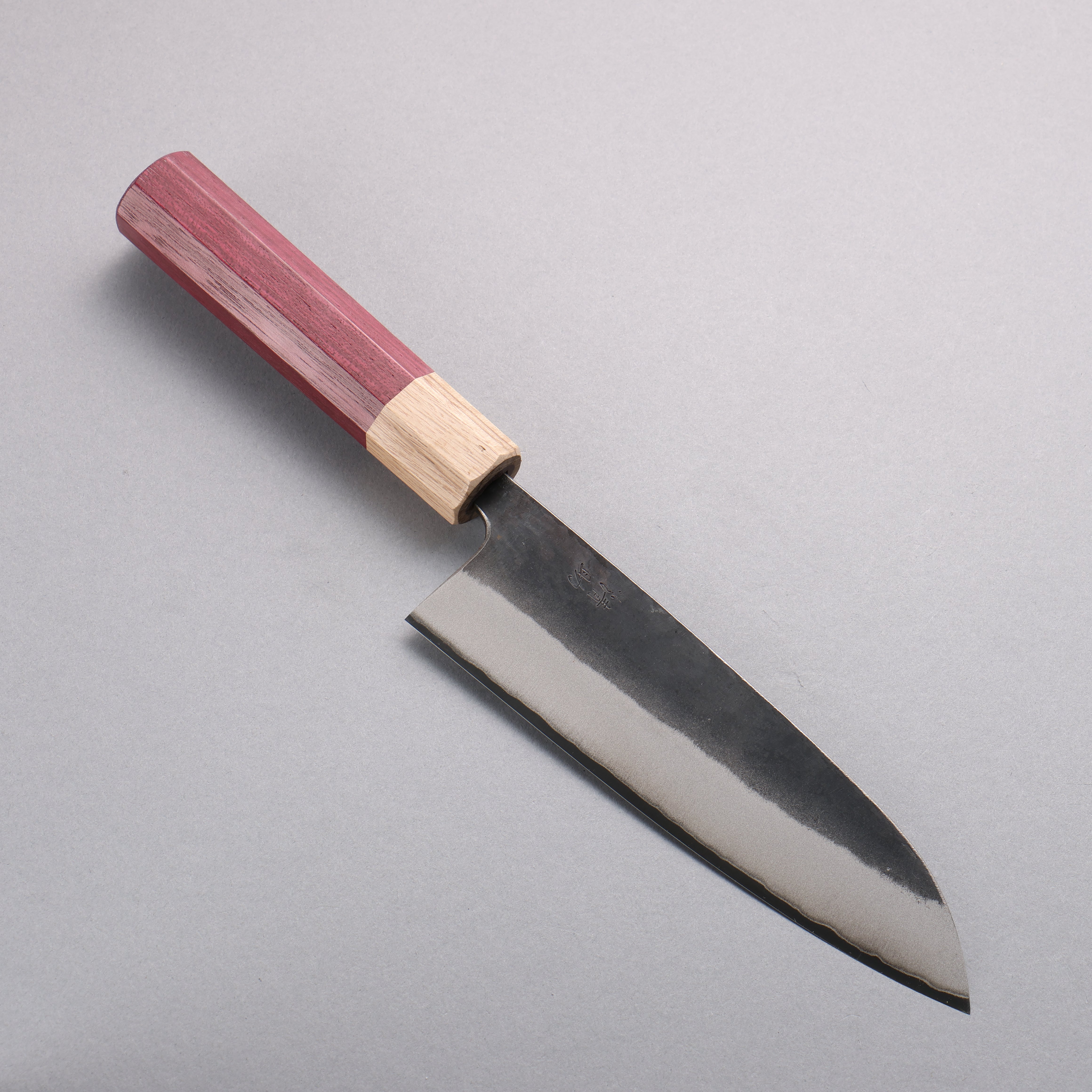清助 青鋼二號 黑打 三德刀 170mm 紫心木(口輪:橡木) 握把 - 清助刃物