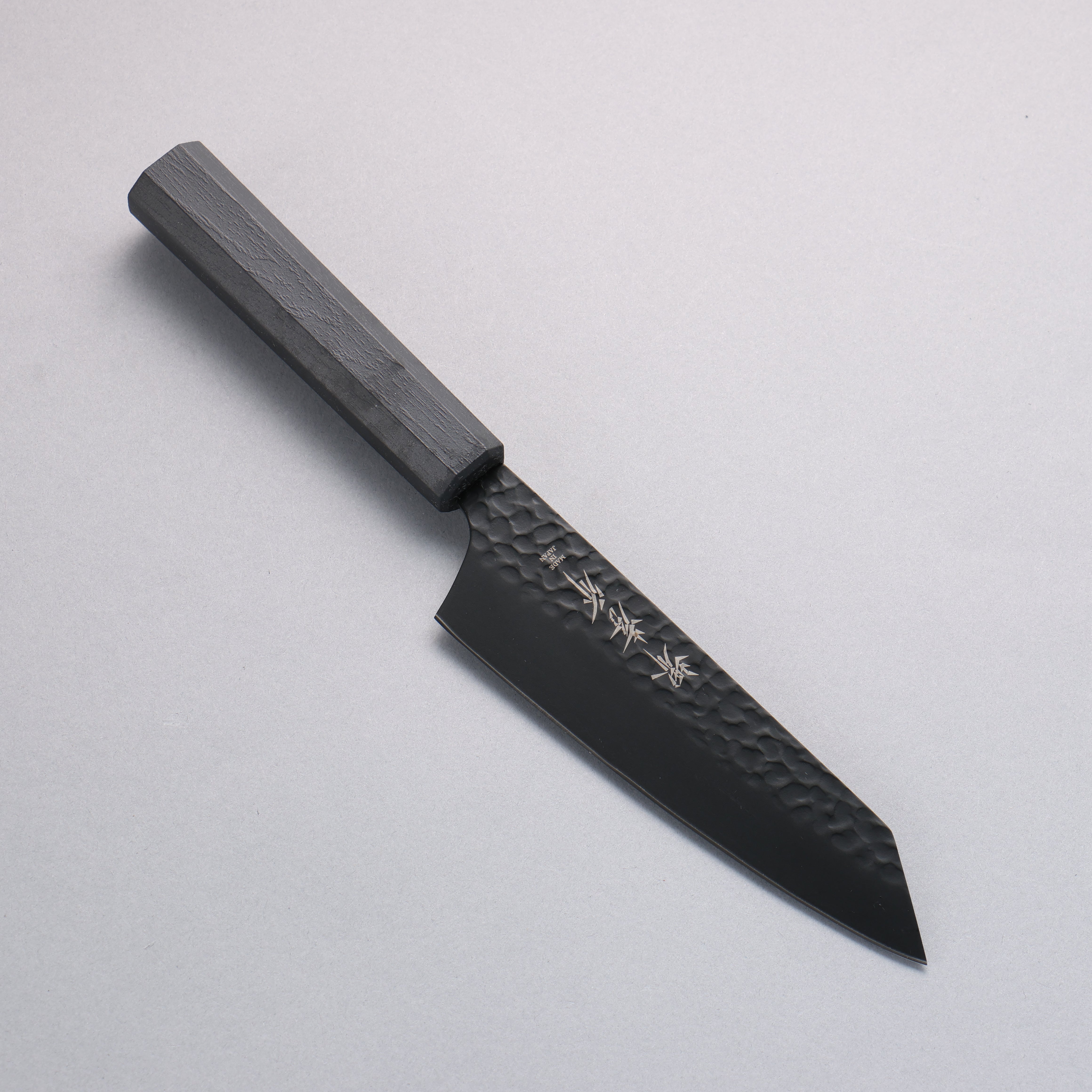 堺 孝行 黑影 VG10 鎚目 鐵氟龍塗層 切付三德刀 160mm 黑漆塗 握把 - 清助刃物