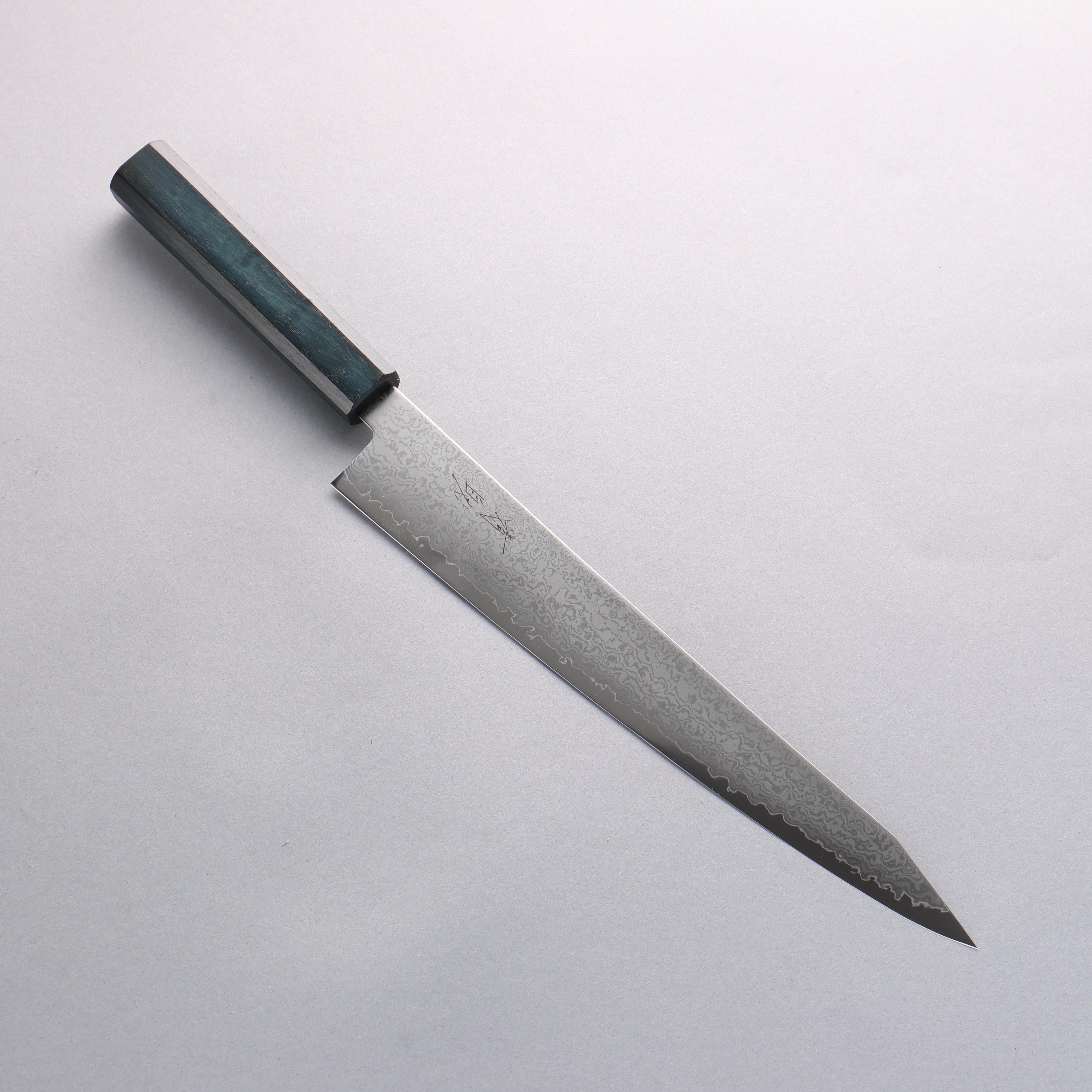 清助 VG10 大馬士革紋 切付筋引 270mm 橡木(靛藍染色) 握把 - 清助刃物