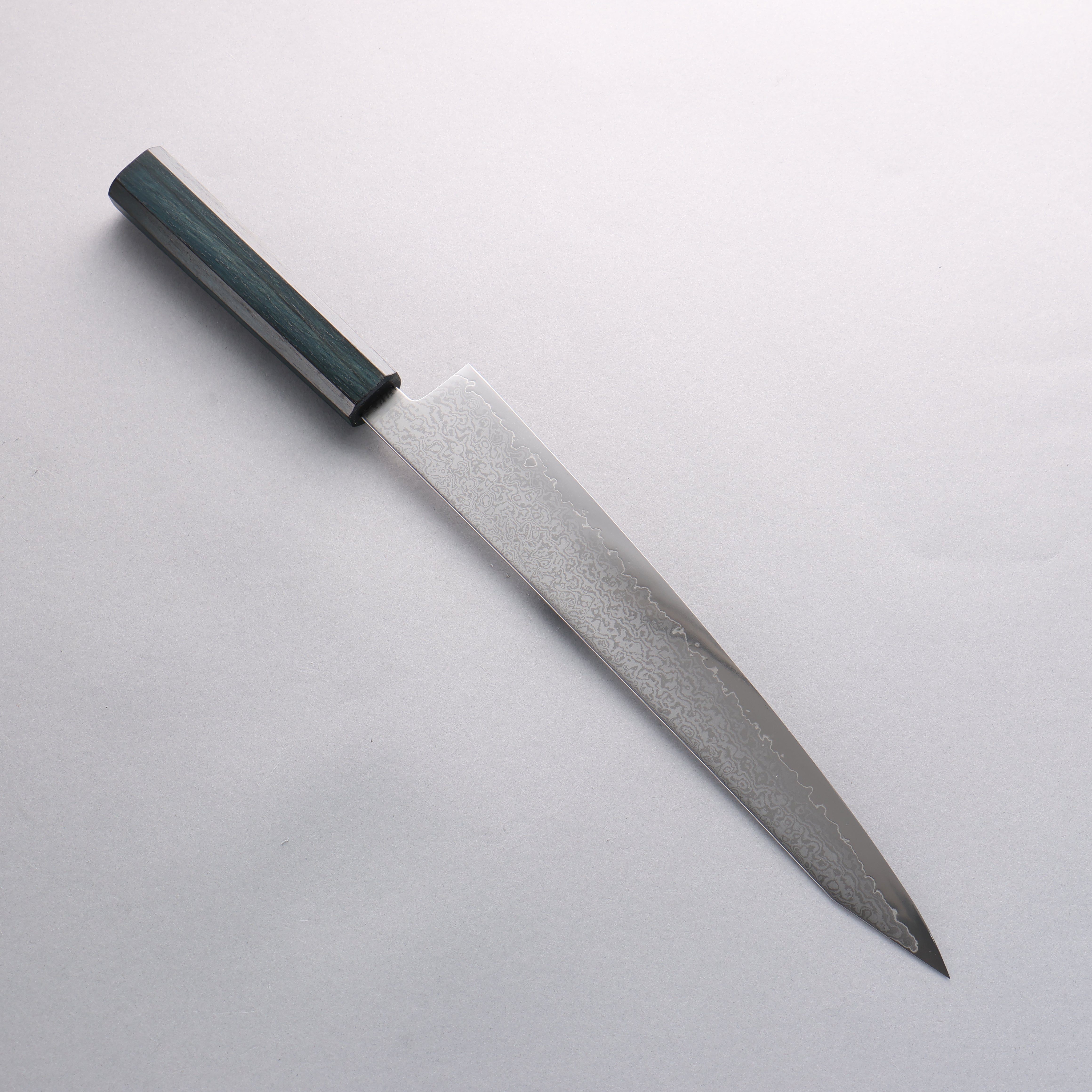 清助 VG10 大馬士革紋 切付筋引 270mm 橡木(靛藍染色) 握把 - 清助刃物