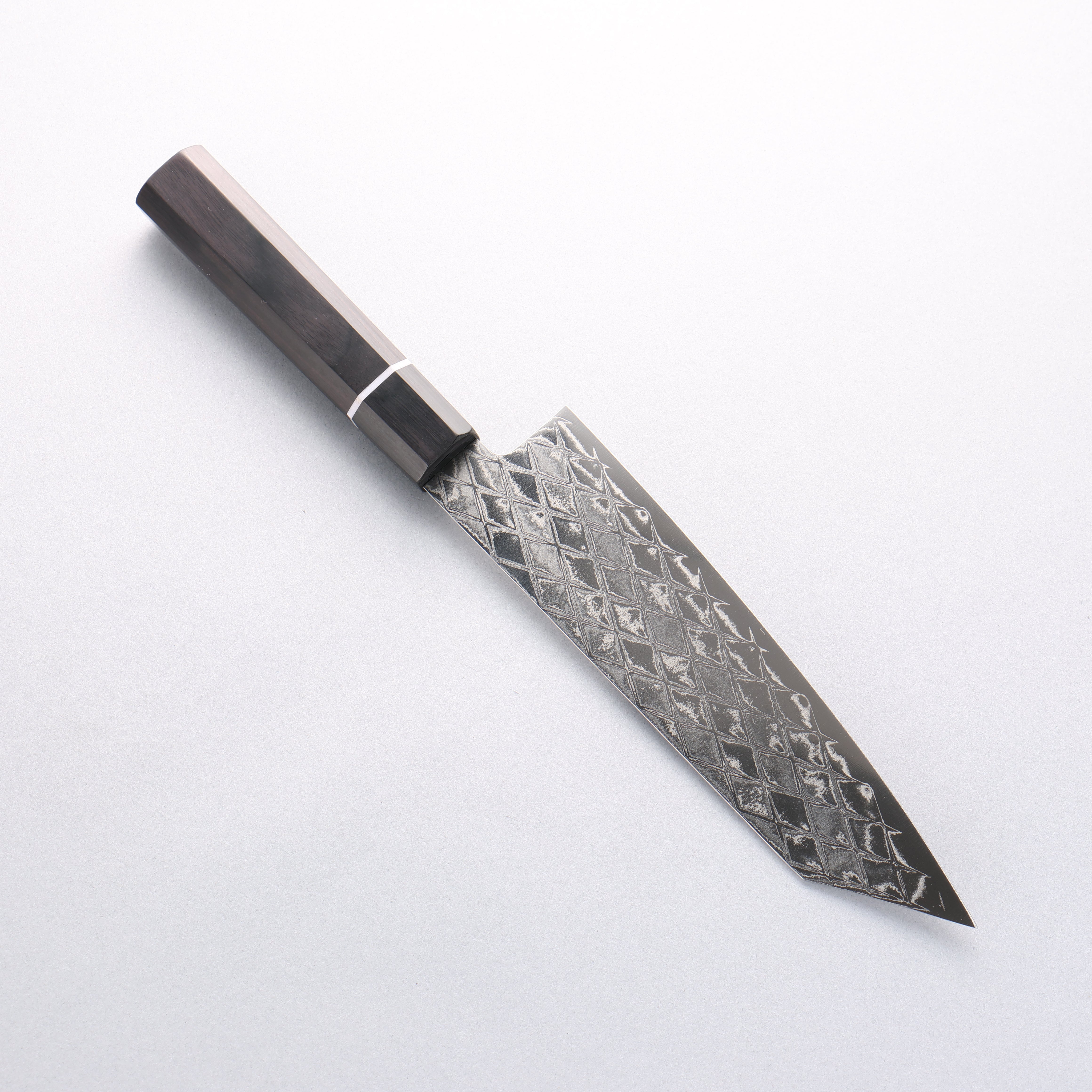 清助 AUS10 鏡面菱格紋 切付三德刀 180mm 黑合成木 握把 - 清助刃物