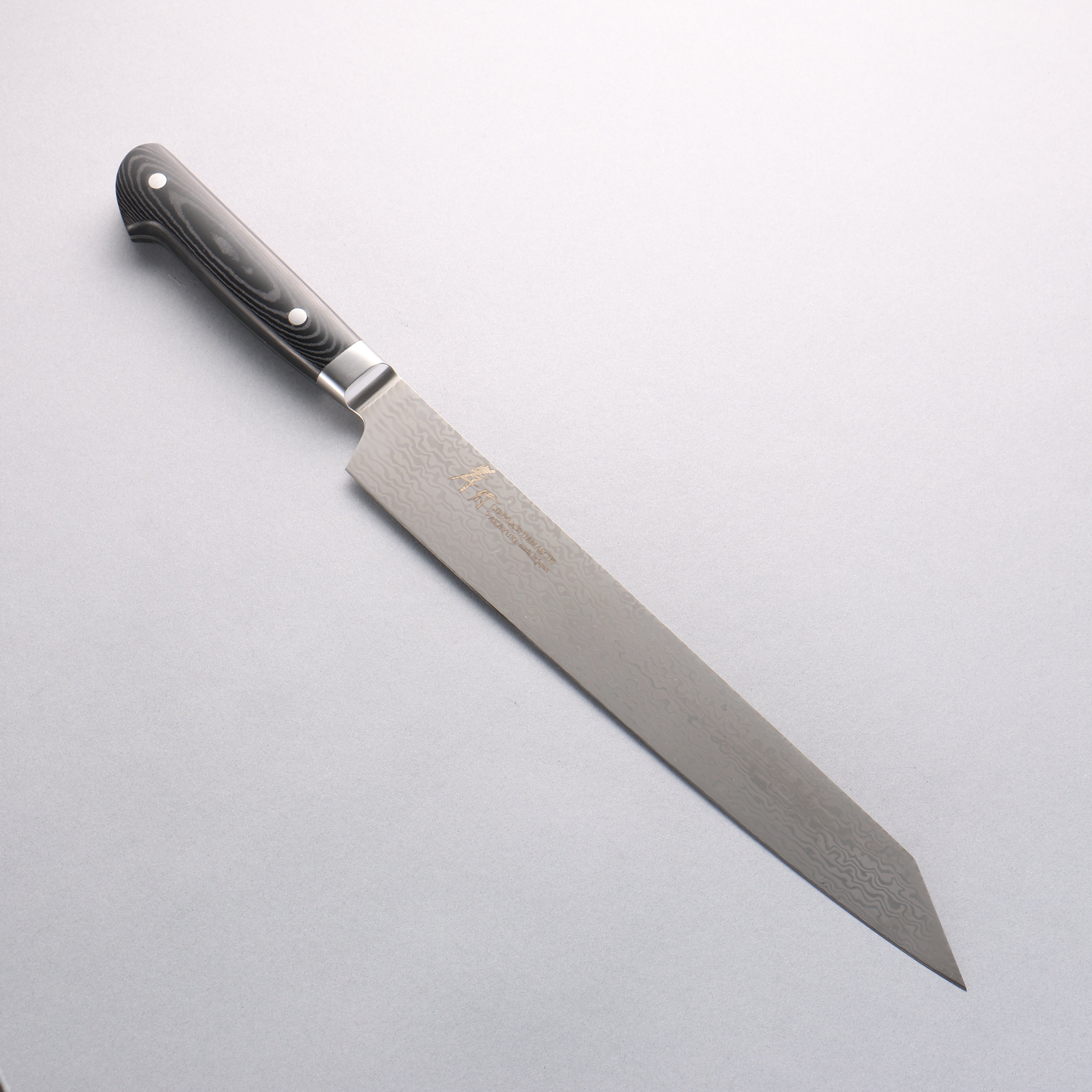 堺 孝行 無芯 大馬士革紋 劍型柳刃 260mm 黑米卡塔(樹脂複合材料)握把 - 清助刃物