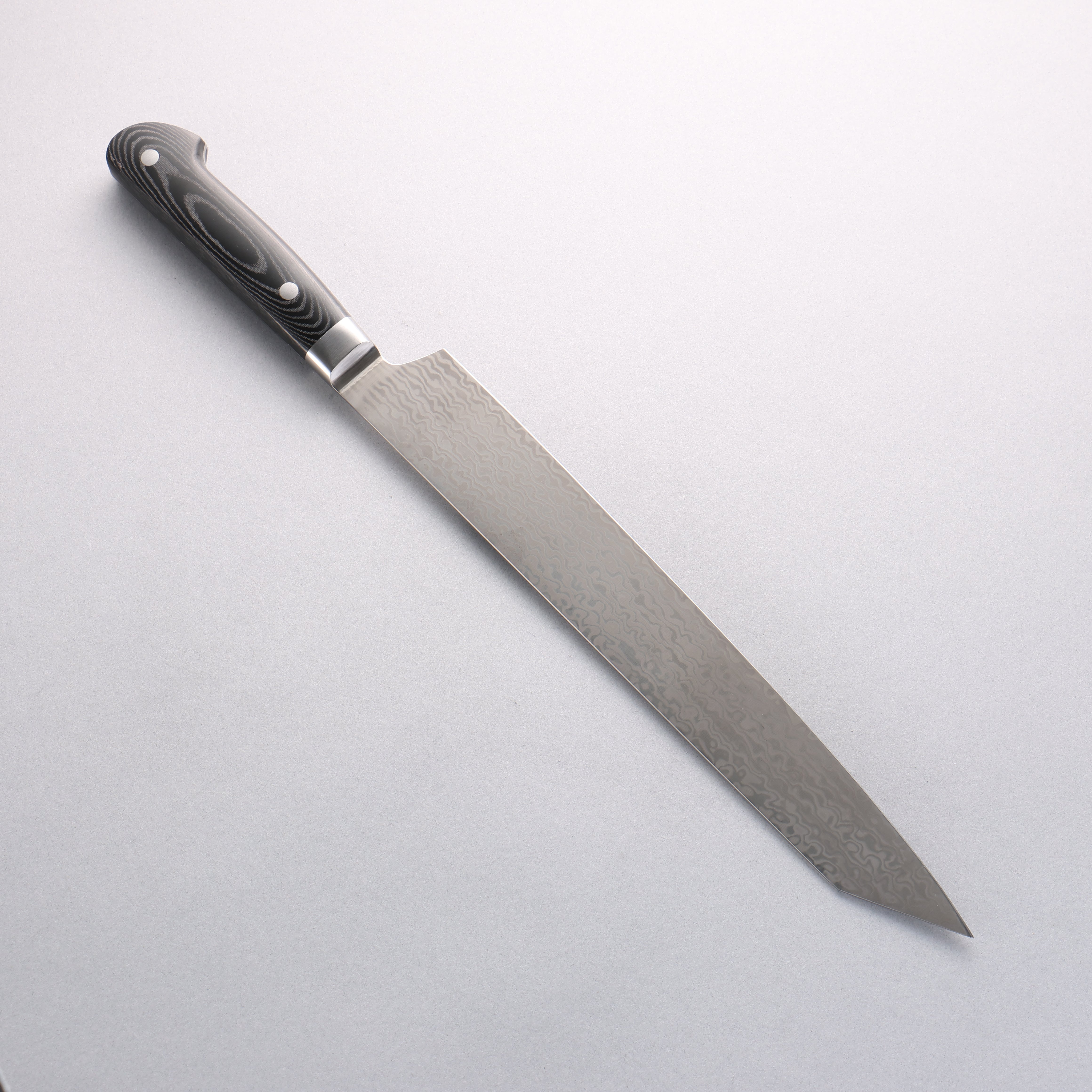 堺 孝行 無芯 大馬士革紋 劍型柳刃 260mm 黑米卡塔(樹脂複合材料)握把 - 清助刃物