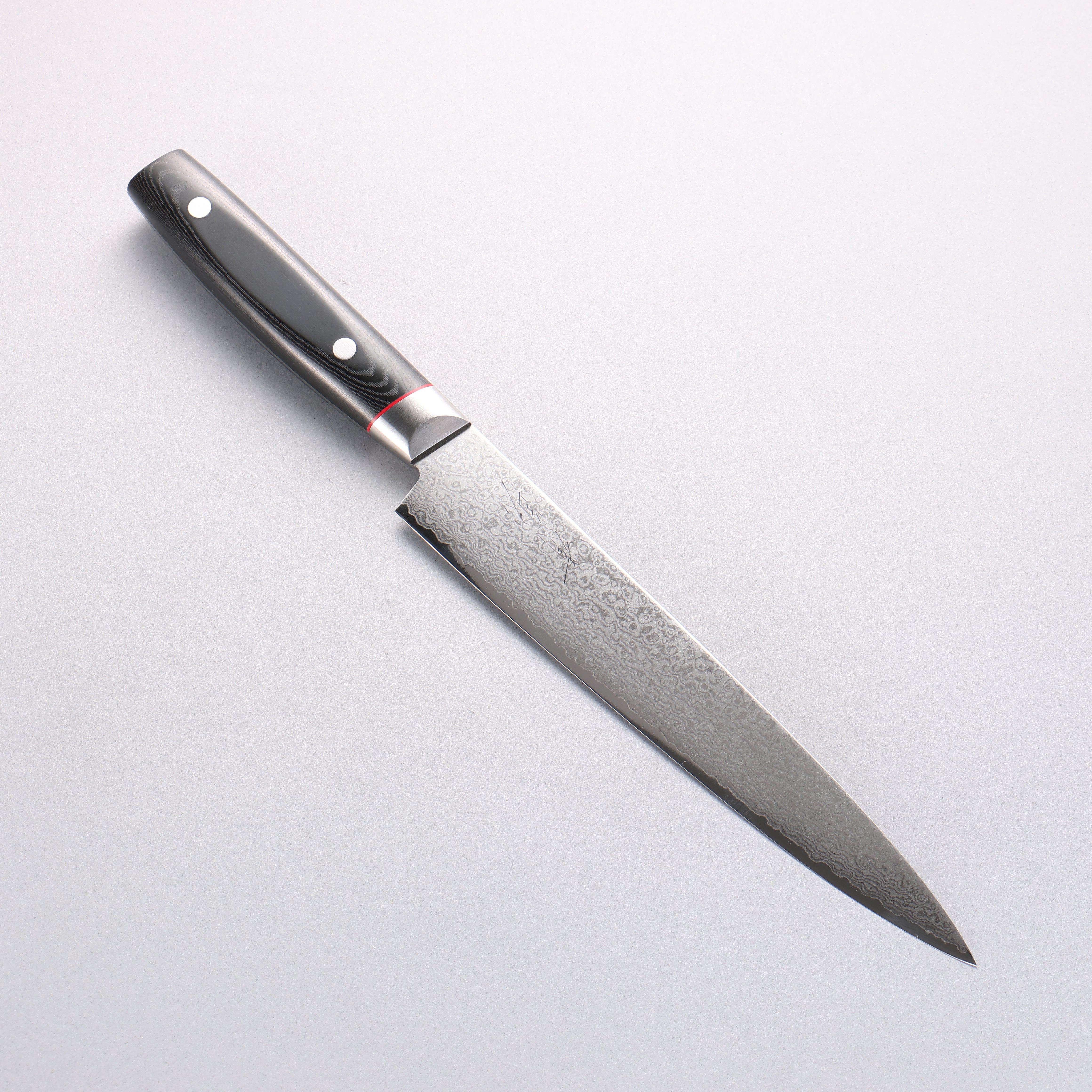 清助 VG10 鏡面處理 大馬士革紋 切片刀 210mm 黑米卡塔(樹脂複合材料) 握把 - 清助刃物