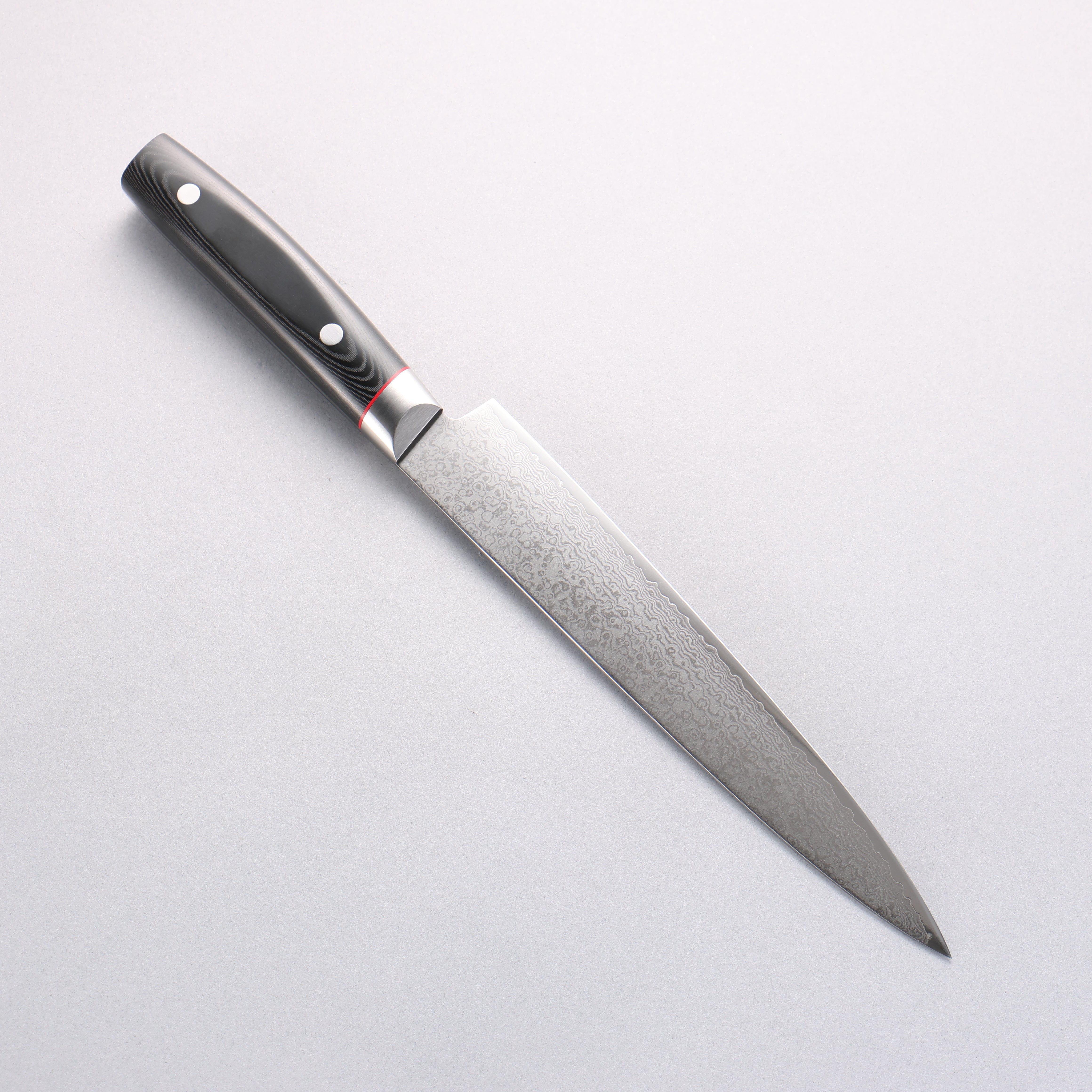 清助 VG10 鏡面處理 大馬士革紋 切片刀 210mm 黑米卡塔(樹脂複合材料) 握把 - 清助刃物