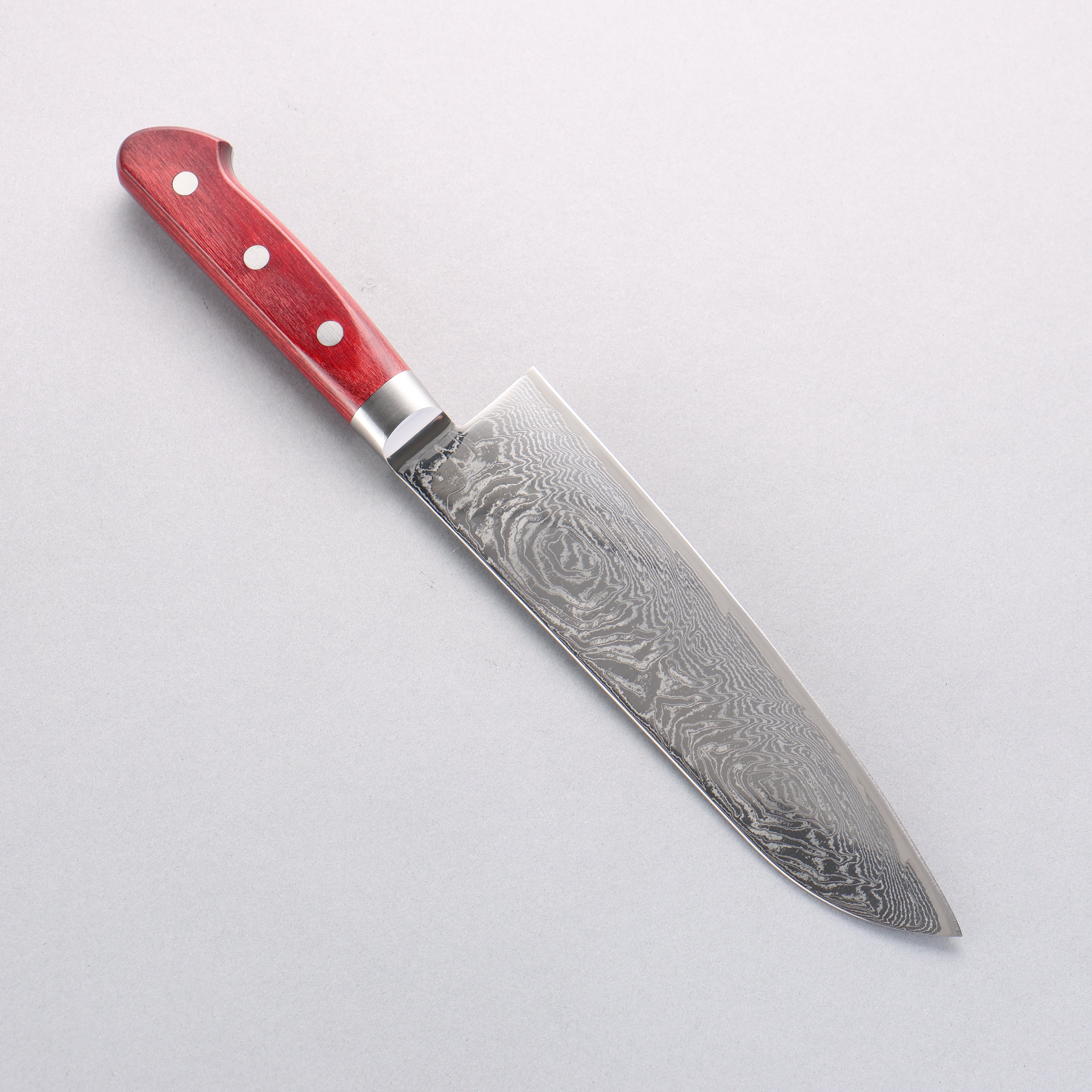 清助 海浪 AUS10 鏡面處理 大馬士革紋 三德刀 180mm 紅合成木 握把 - 清助刃物