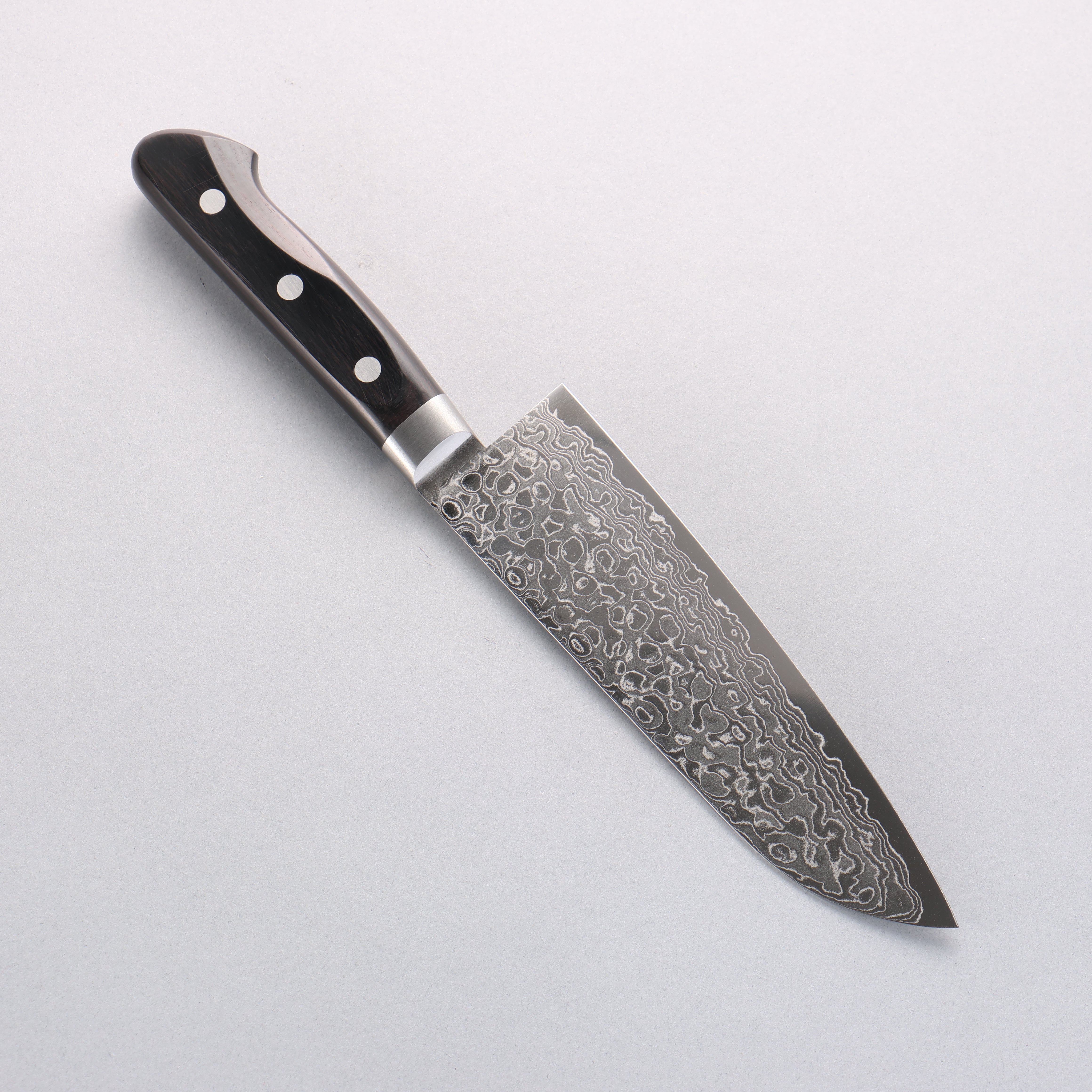 清助 鏡子 AUS10 鏡面處理 大馬士革紋 三德刀 170mm 黑合成木 握把 - 清助刃物