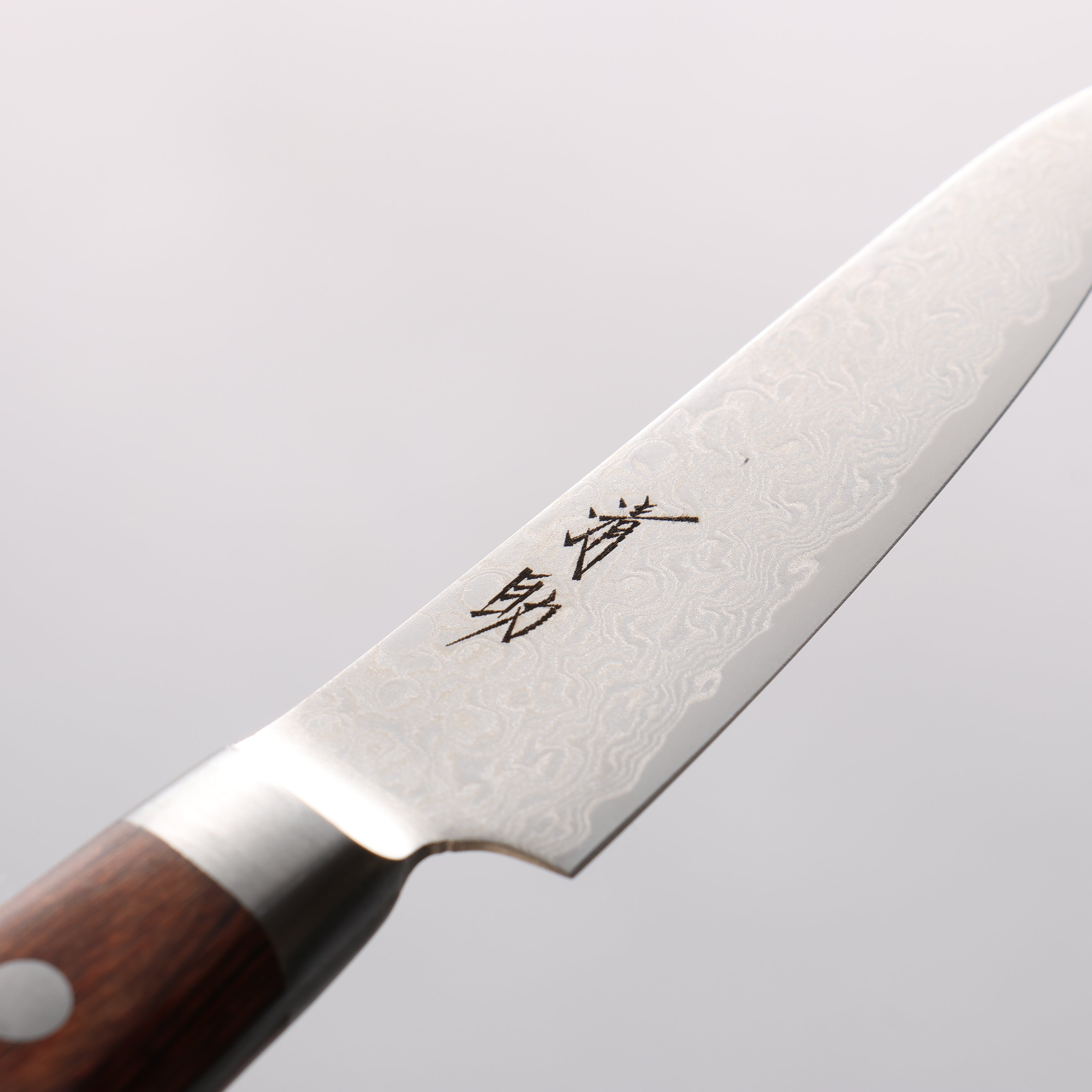 清助 木星 ZA-18 鏡面處理 大馬士革紋 多用途小刀 80mm 茶色合成木 握把 - 清助刃物