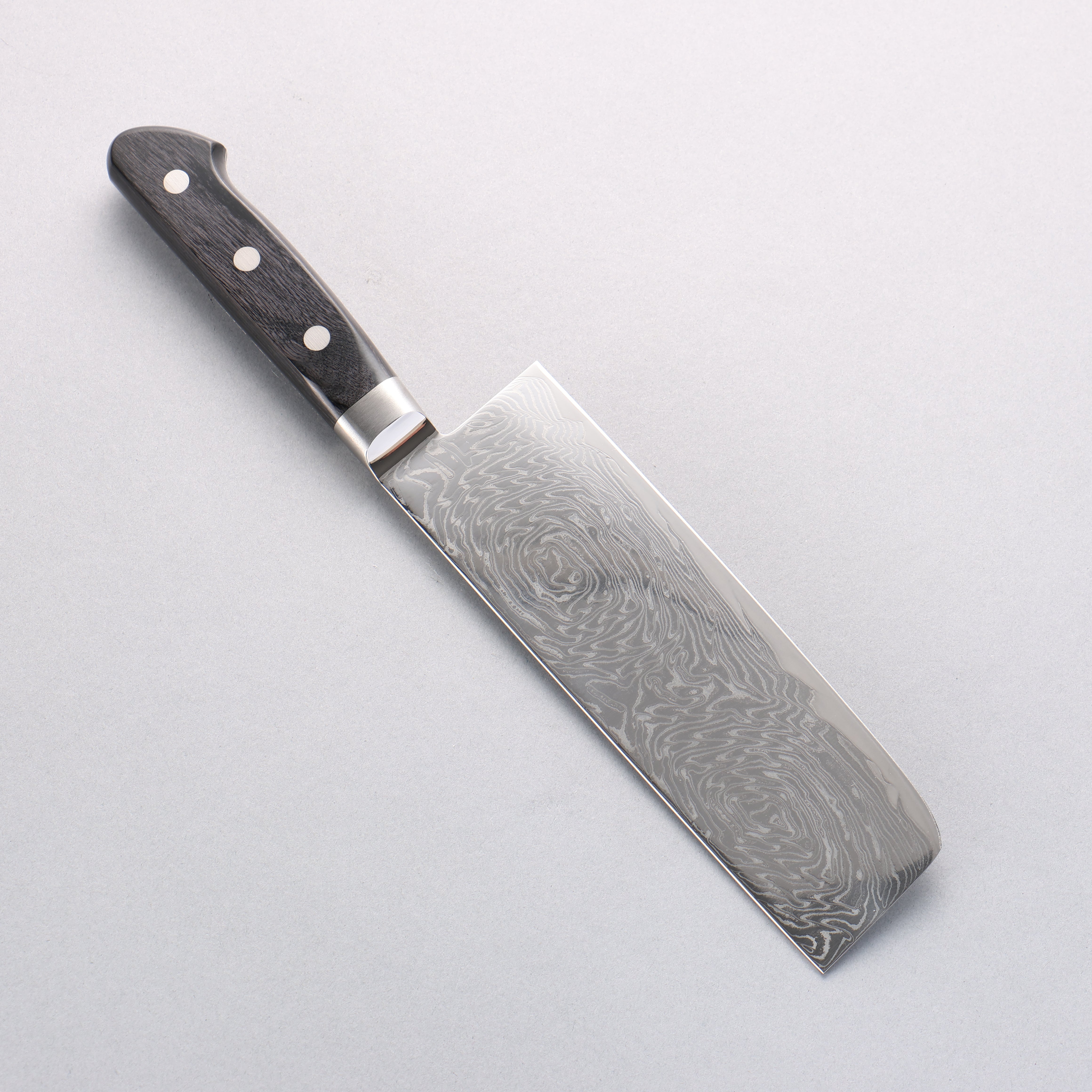 清助 海浪 AUS10 鏡面處理 大馬士革紋 菜切 165mm 黑合成木 握把 - 清助刃物