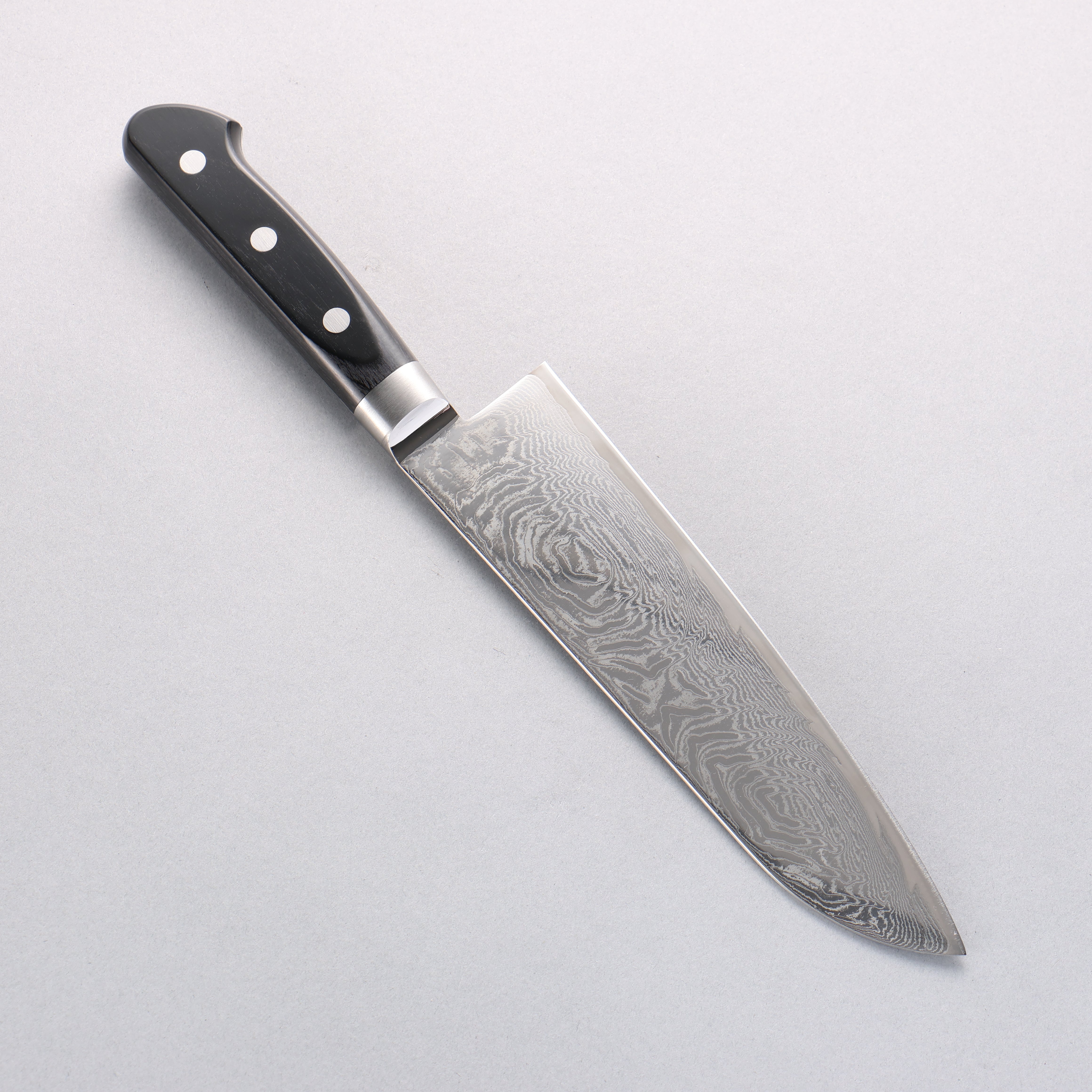 清助 海浪 AUS10 鏡面處理 大馬士革紋 三德刀 180mm 黑合成木 握把 - 清助刃物