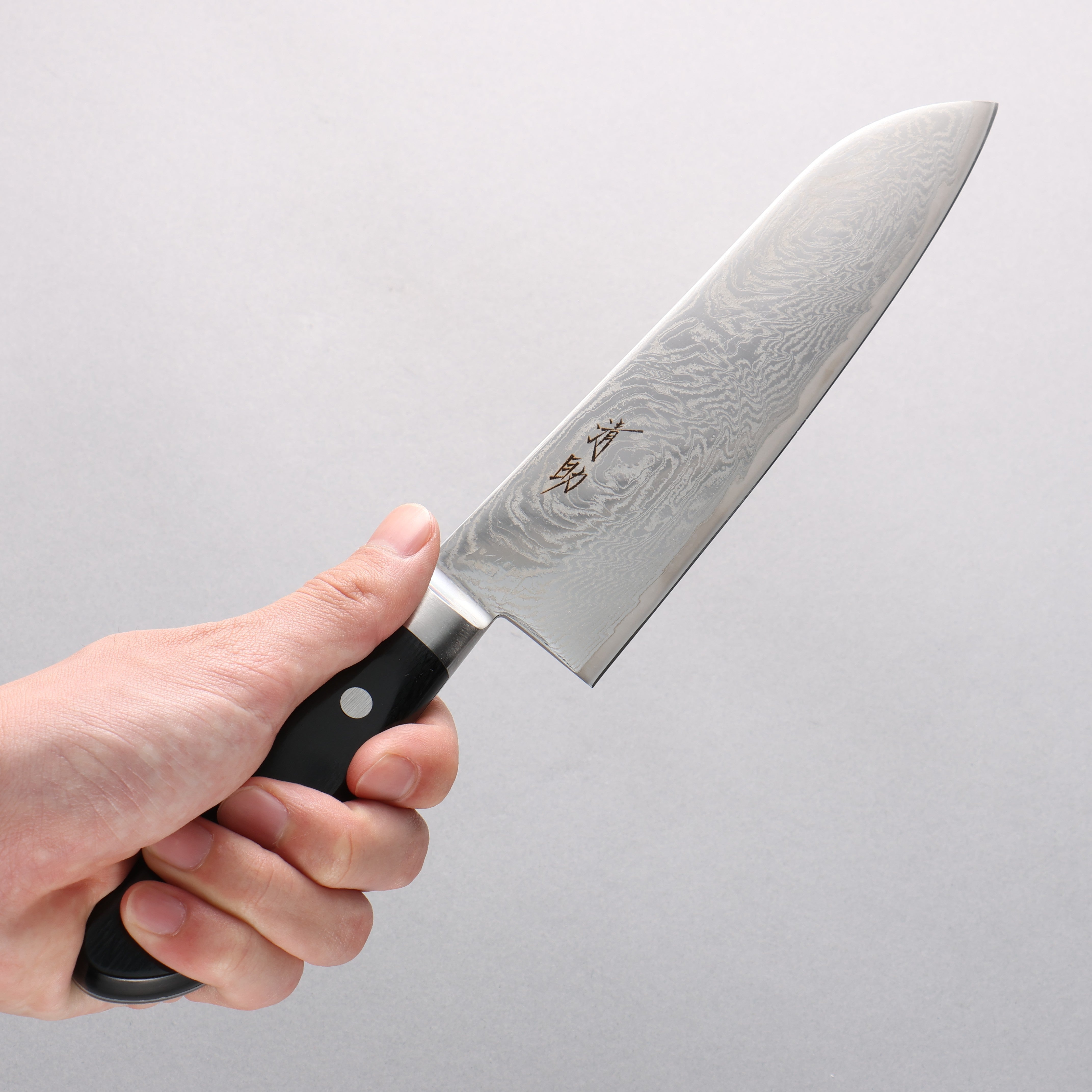 清助 海浪 AUS10 鏡面處理 大馬士革紋 三德刀 180mm 黑合成木 握把 - 清助刃物
