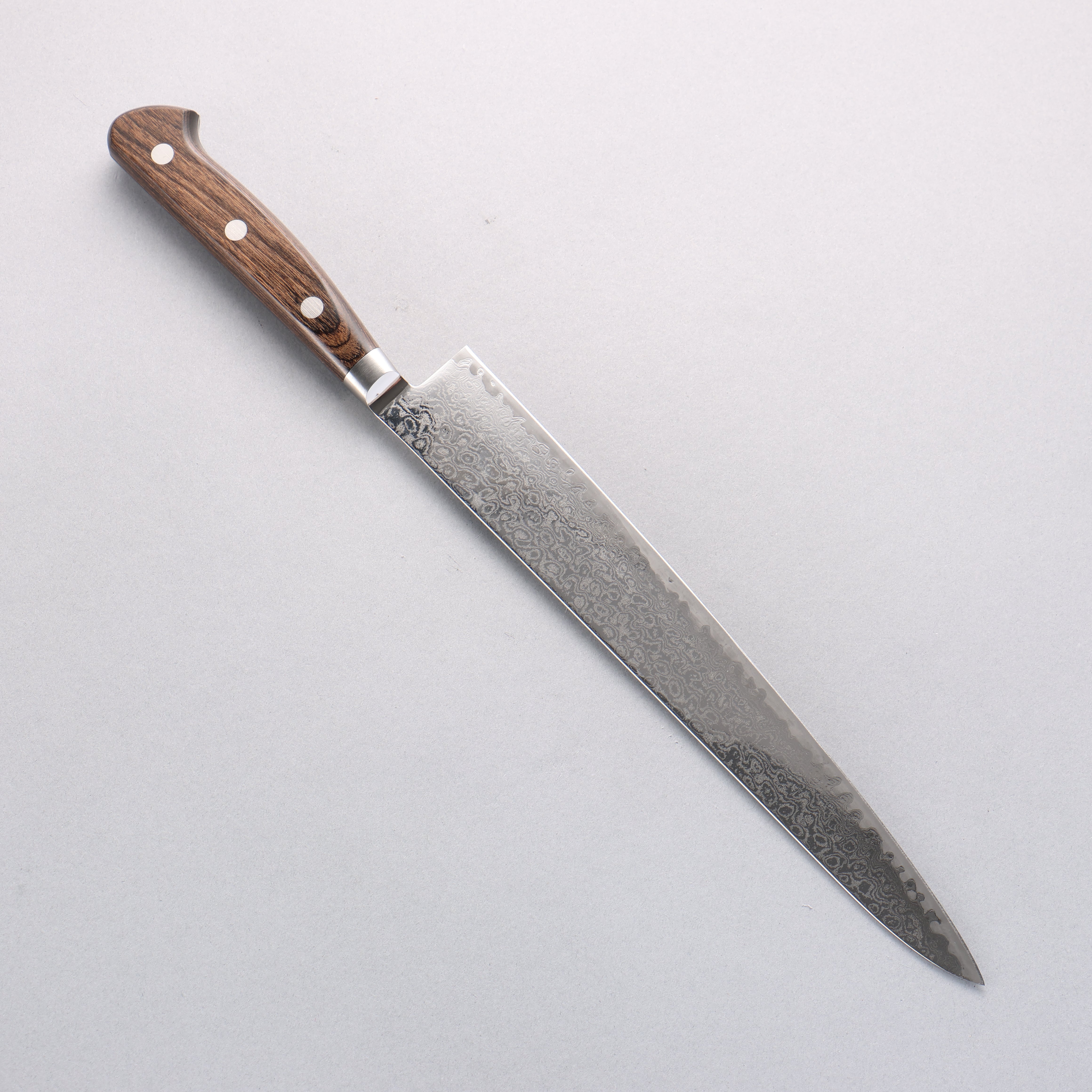 清助 鏡子2 AUS10 鏡面處理 大馬士革紋 筋引 240mm 茶色合成木 握把 - 清助刃物