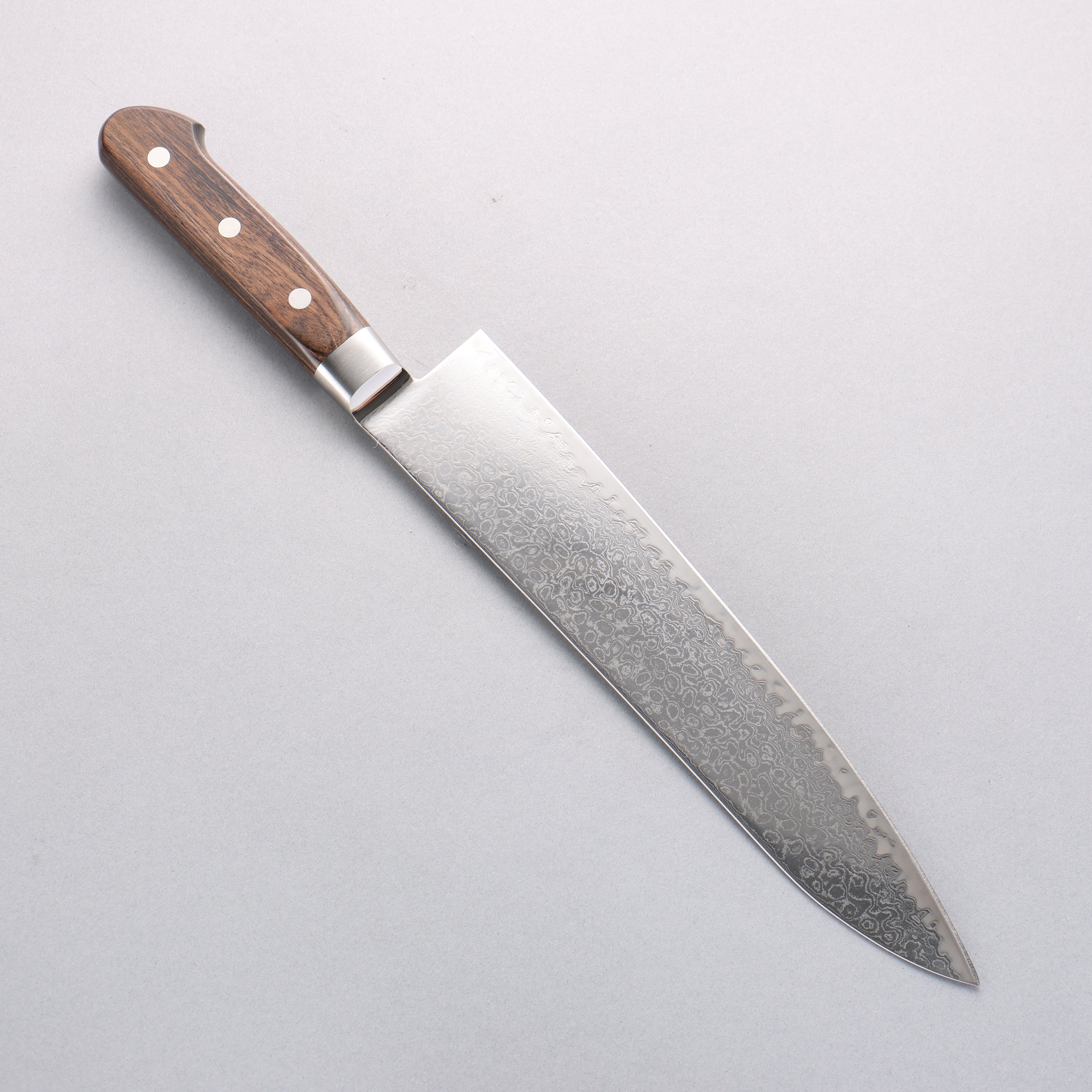 清助 鏡子2 AUS10 鏡面處理 大馬士革紋 牛刀 240mm 茶色合成木 握把 - 清助刃物