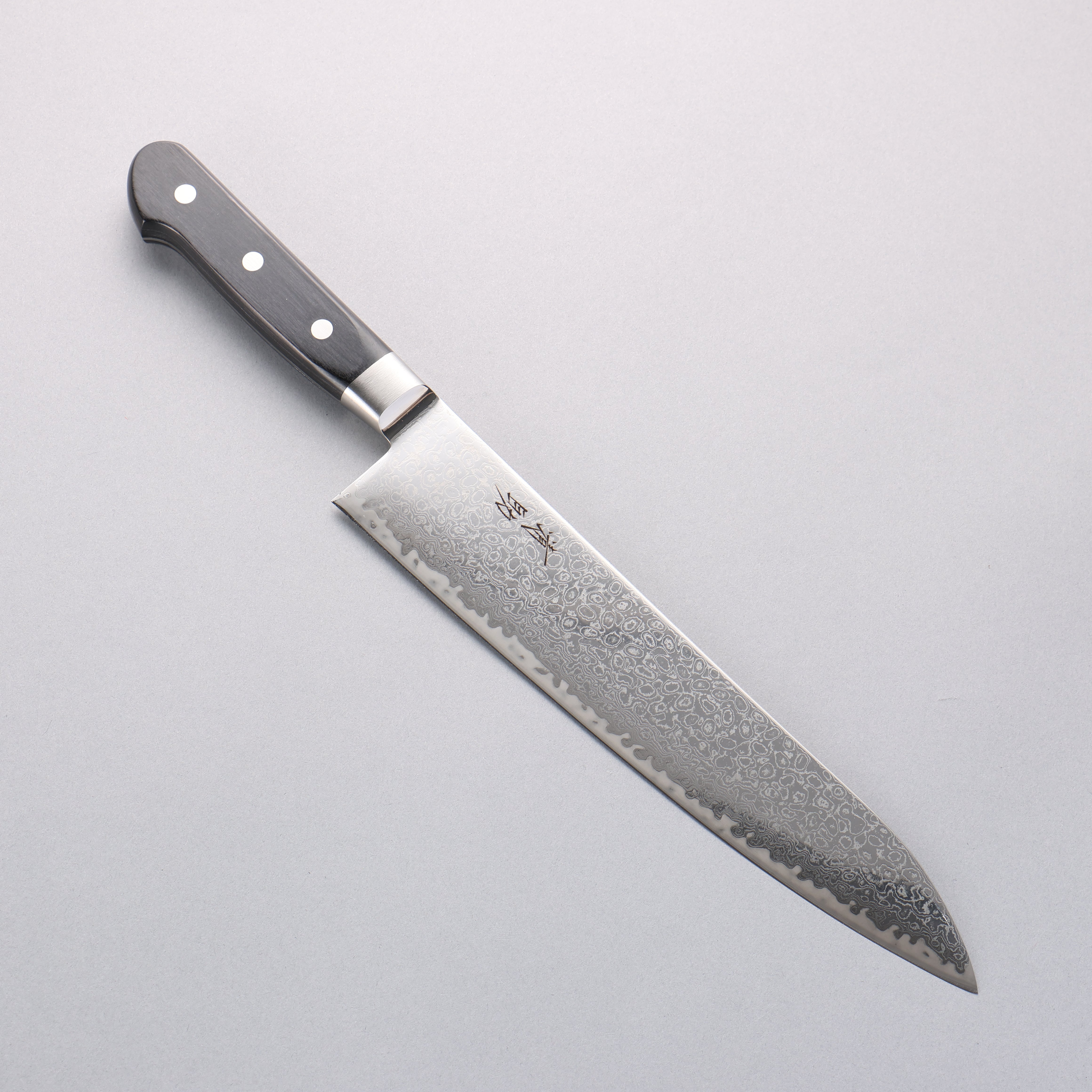 清助 鏡子2 AUS10 鏡面處理 大馬士革紋 牛刀 240mm 黑合成木 握把 - 清助刃物