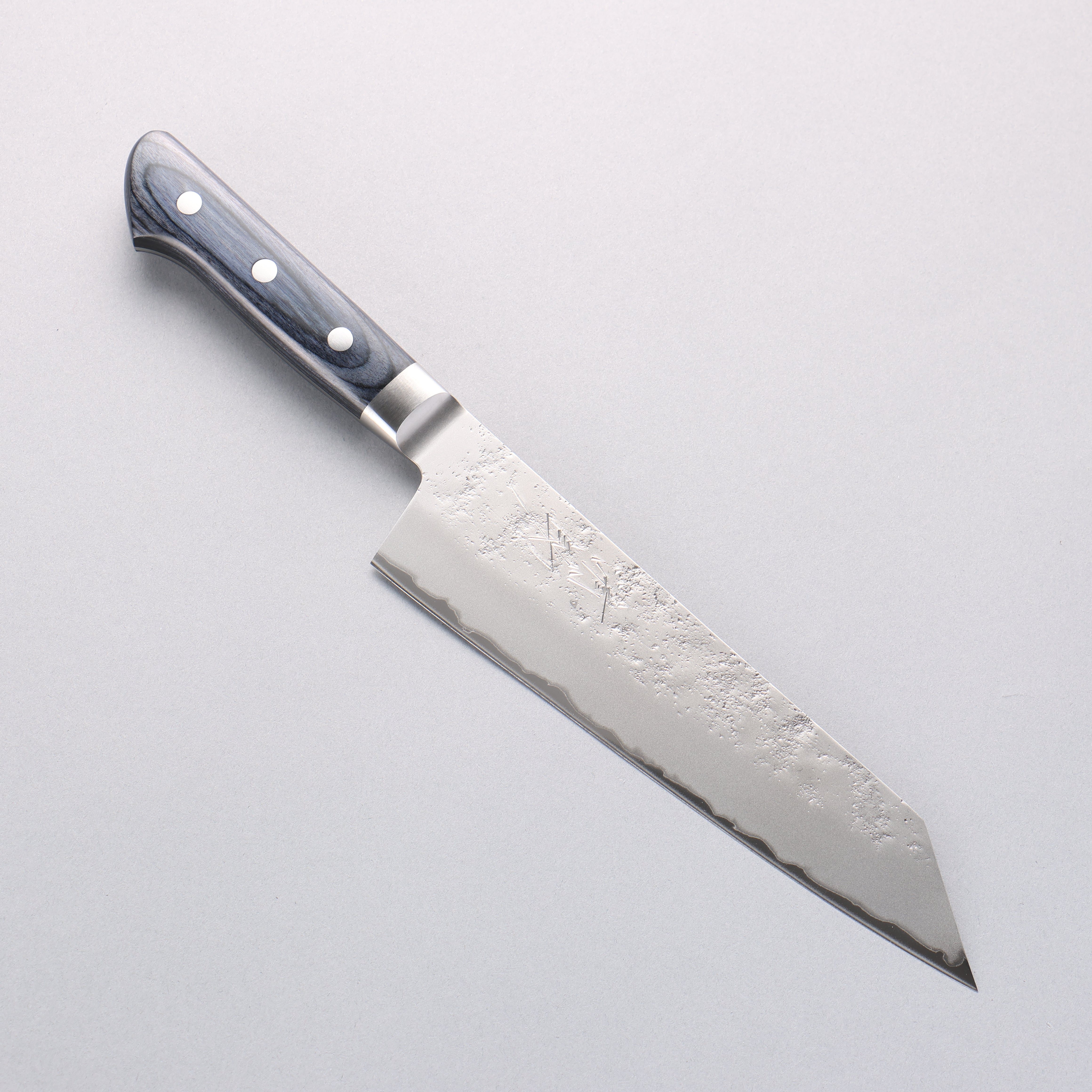 清助 青鋼二號 梨地 切付三德刀 195mm 深藍色合成木 握把 - 清助刃物