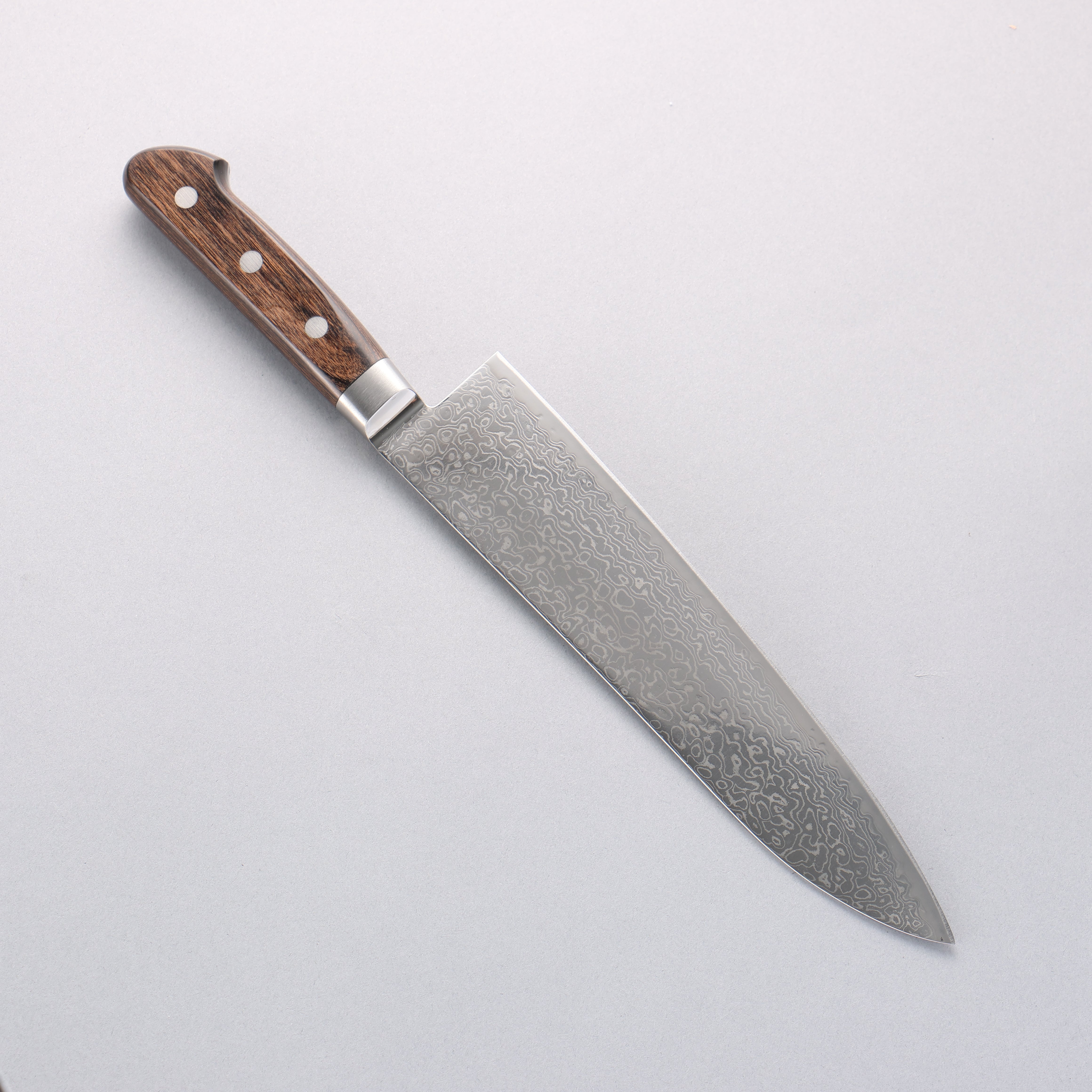 清助 鏡子2 AUS10 鏡面處理 大馬士革紋 牛刀 210mm 茶色合成木 握把 - 清助刃物