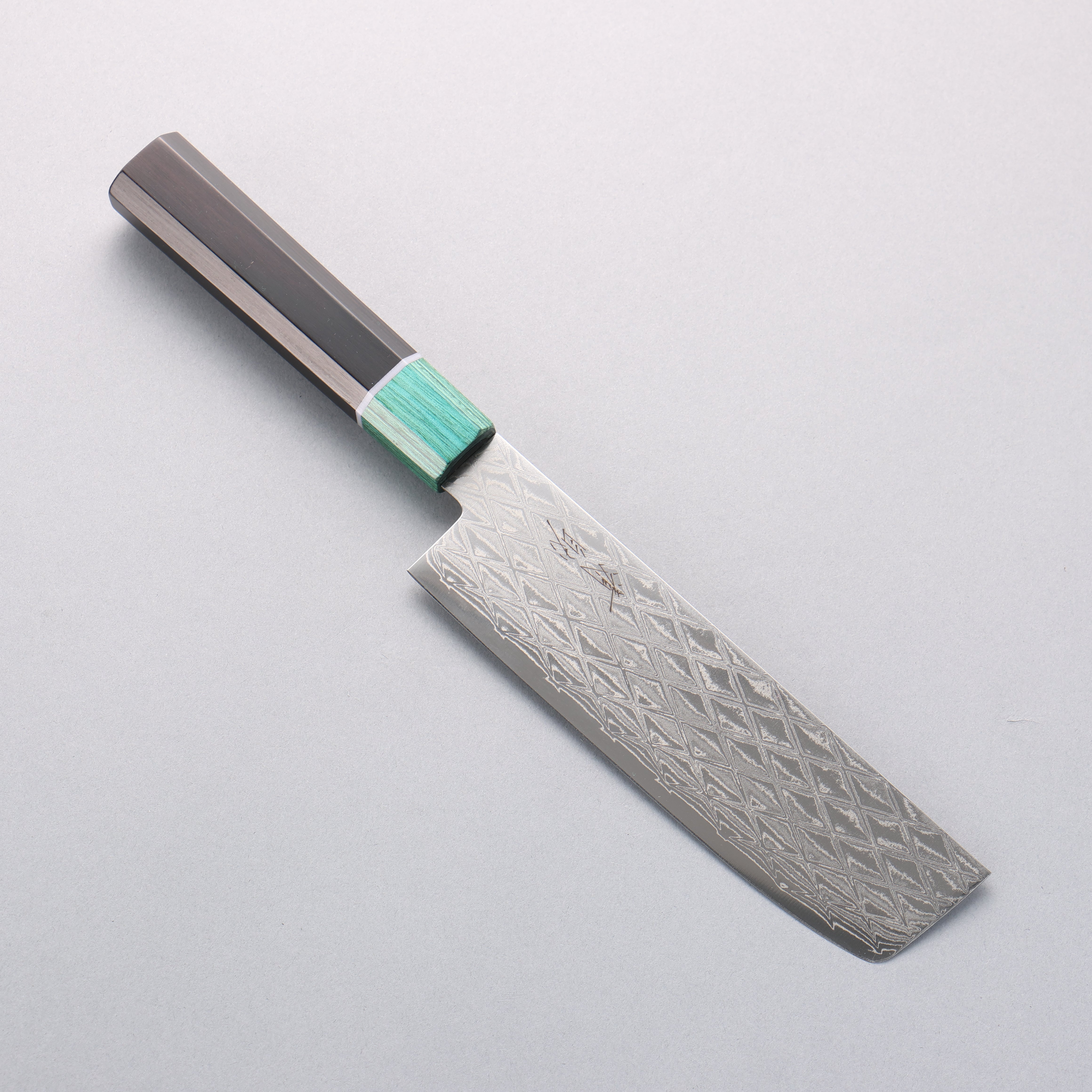 清助 AUS10 鏡面菱格紋 薄刃 160mm 黑合成木(口輪:綠合成木) 握把 - 清助刃物