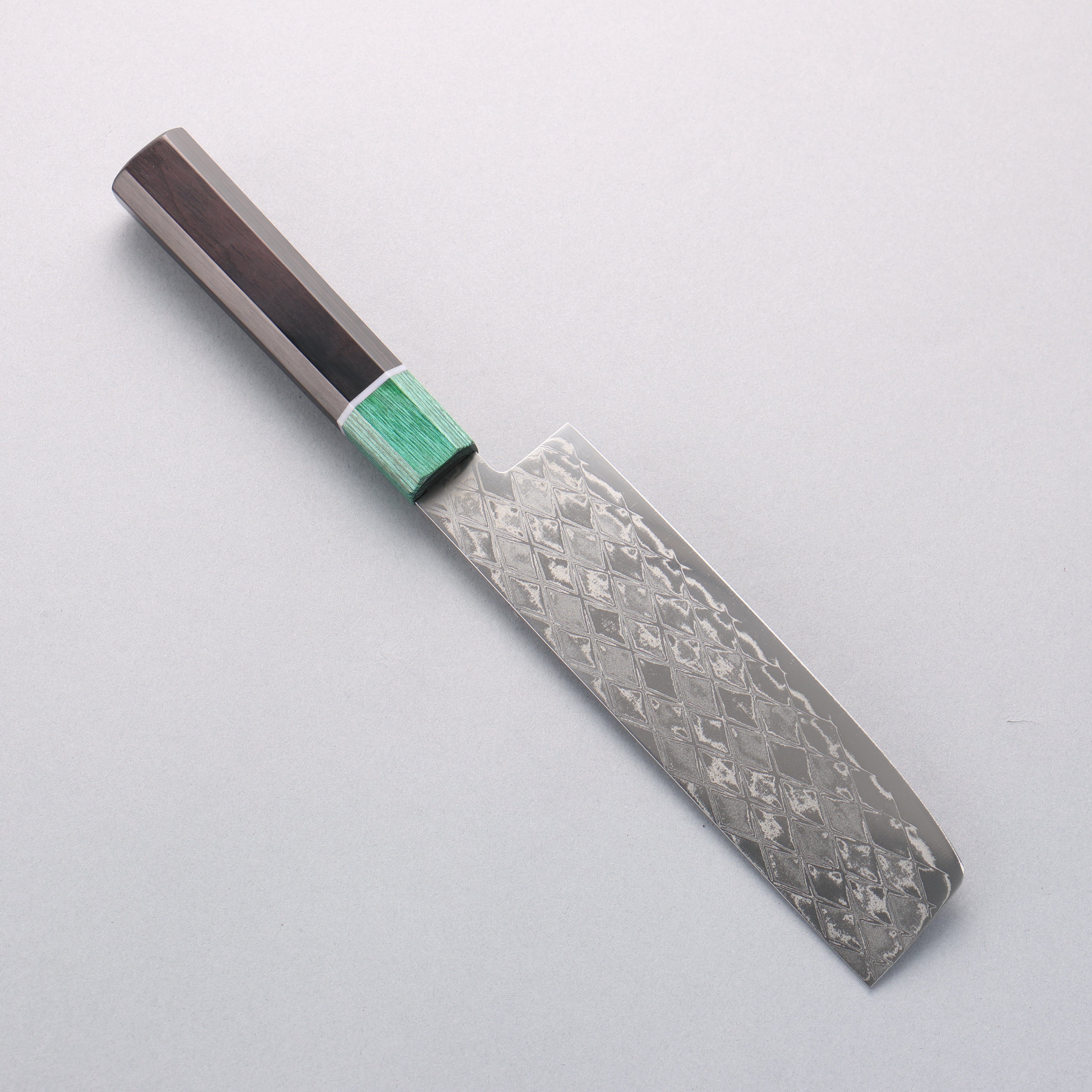 清助 AUS10 鏡面菱格紋 薄刃 160mm 黑合成木(口輪:綠合成木) 握把 - 清助刃物