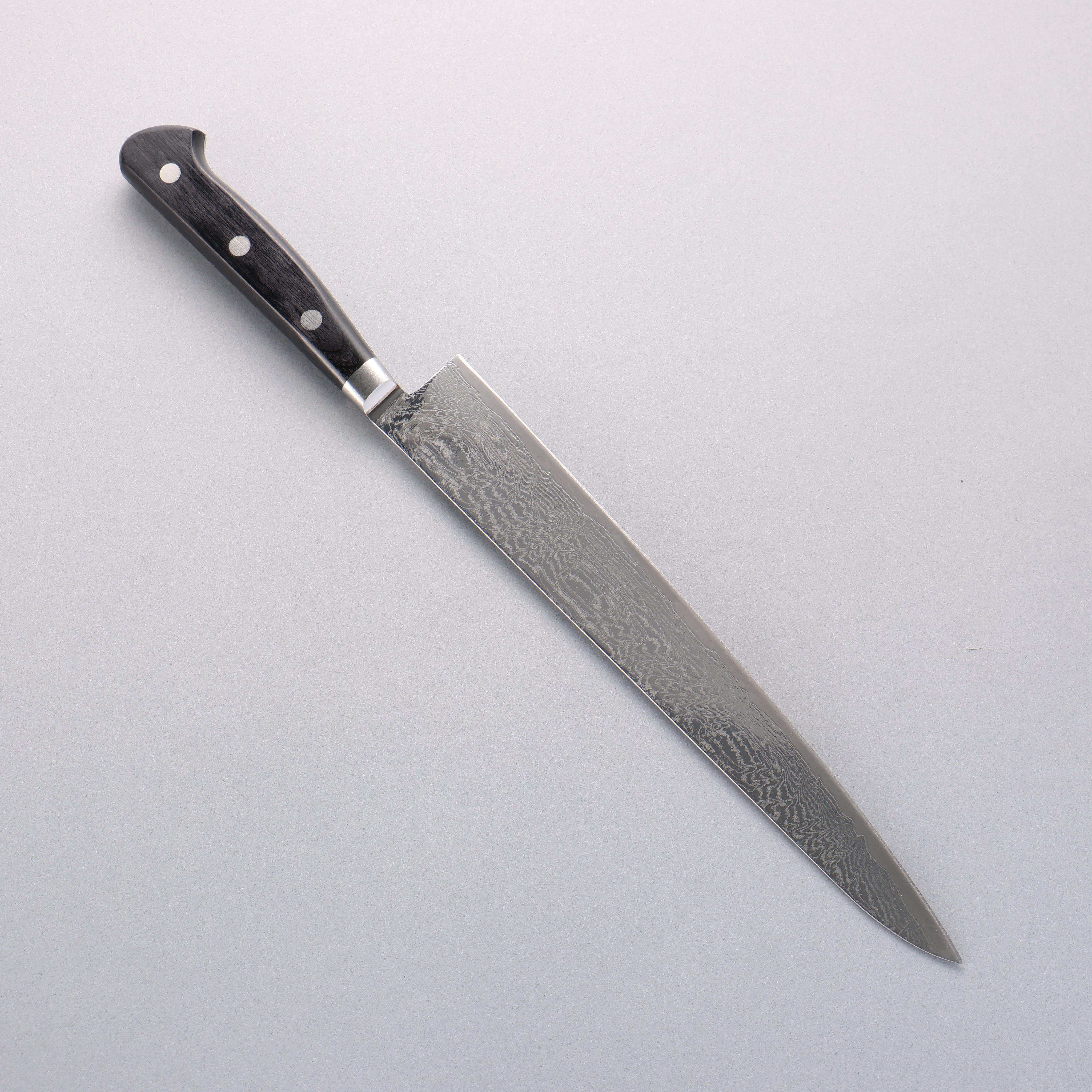 清助 海浪 AUS10 鏡面處理 大馬士革紋 筋引 240mm 黑合成木 握把 - 清助刃物