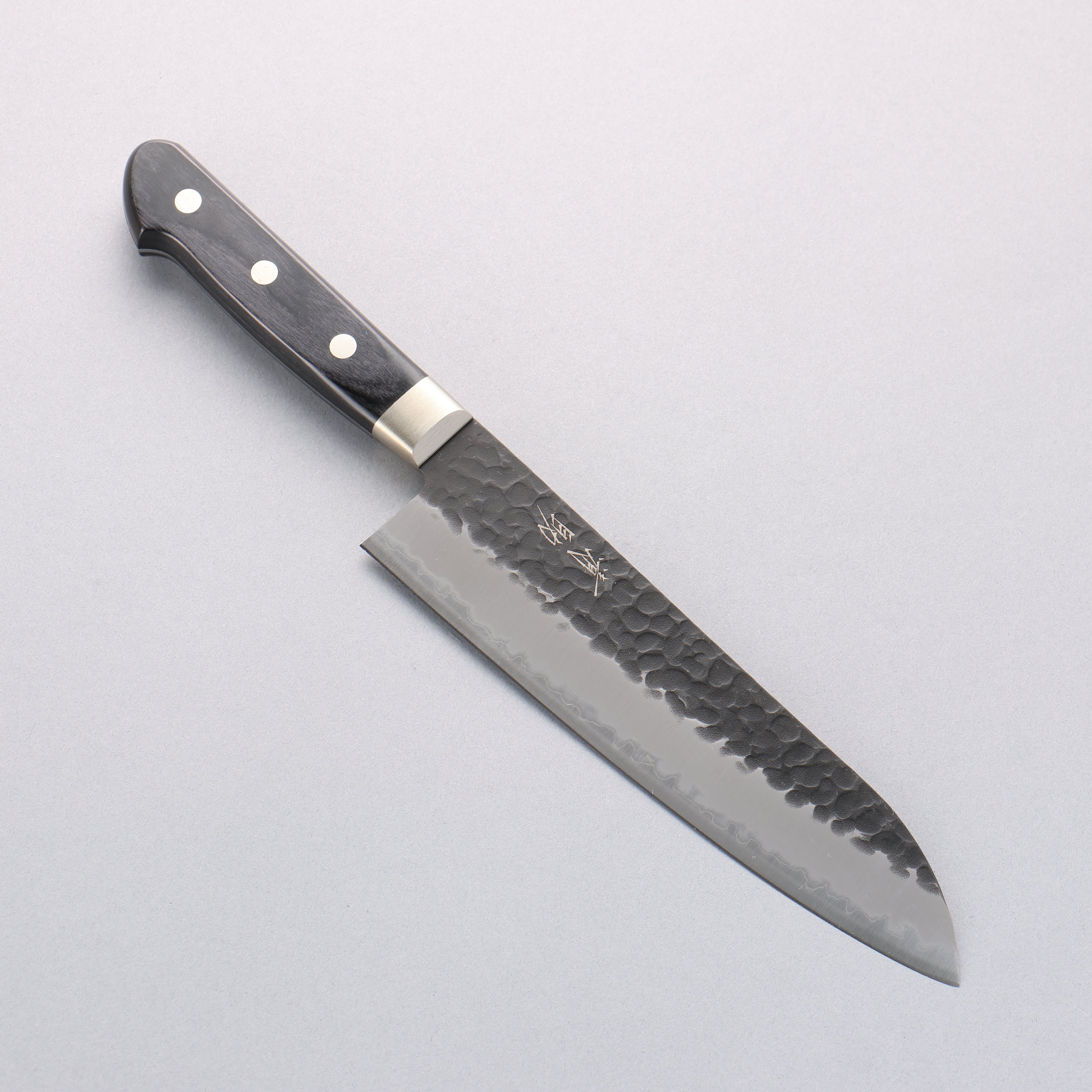 清助 超級青鋼 鎚目 黑打 三德刀 180mm 黑合成木 握把 - 清助刃物