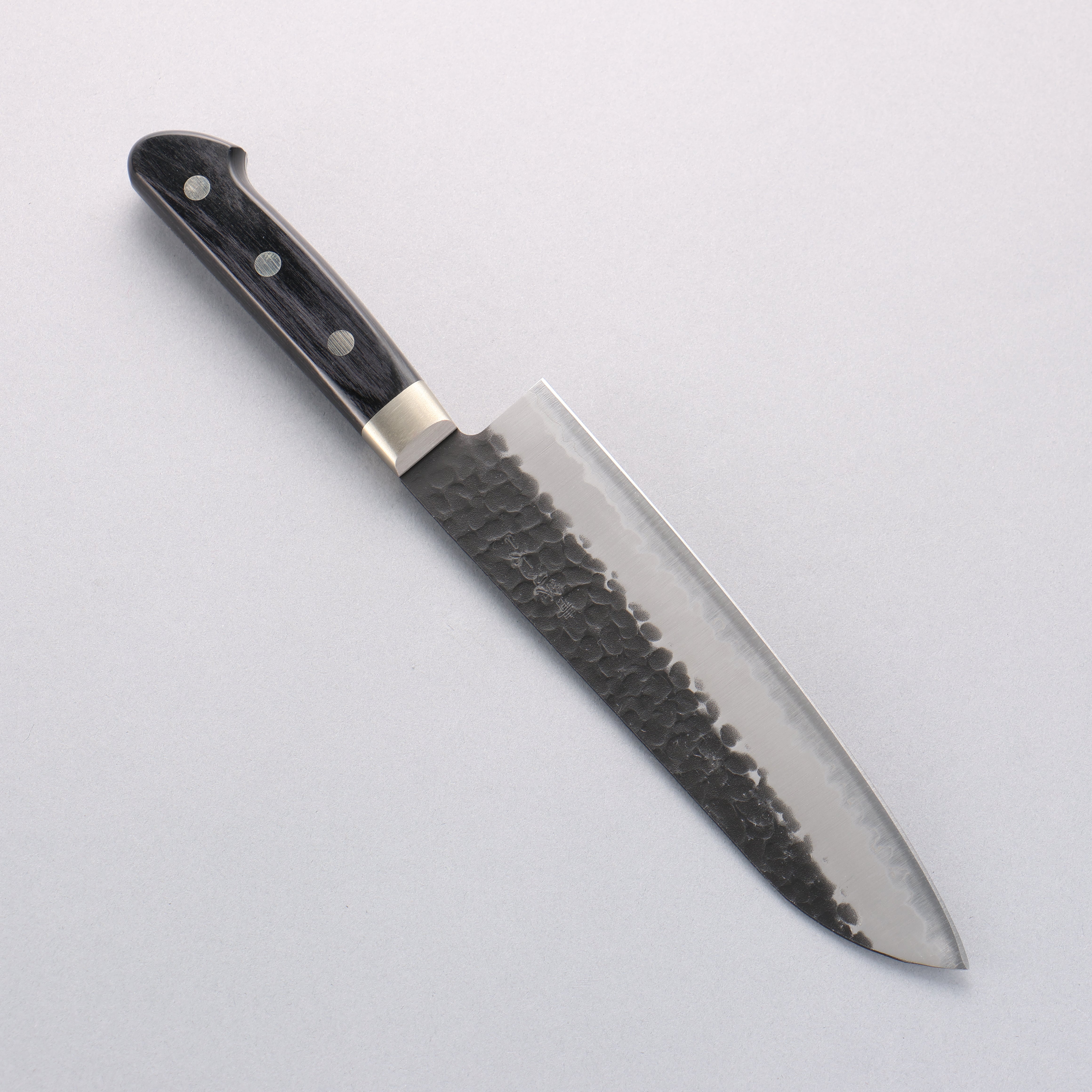 清助 超級青鋼 鎚目 黑打 三德刀 180mm 黑合成木 握把 - 清助刃物
