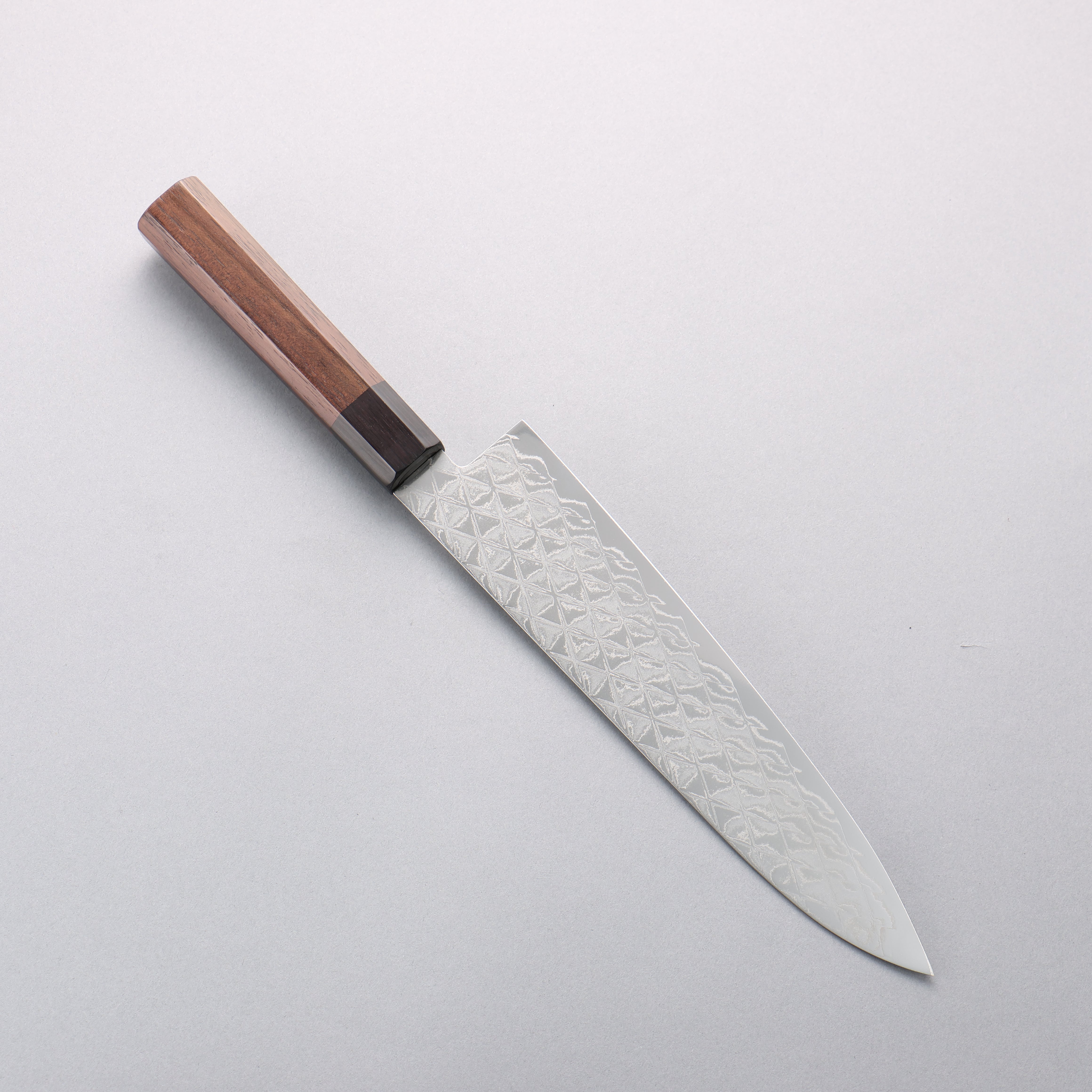 清助 AUS10 鏡面菱格紋 牛刀 210mm 紫檀木(口輪:黑合成木) 握把 - 清助刃物