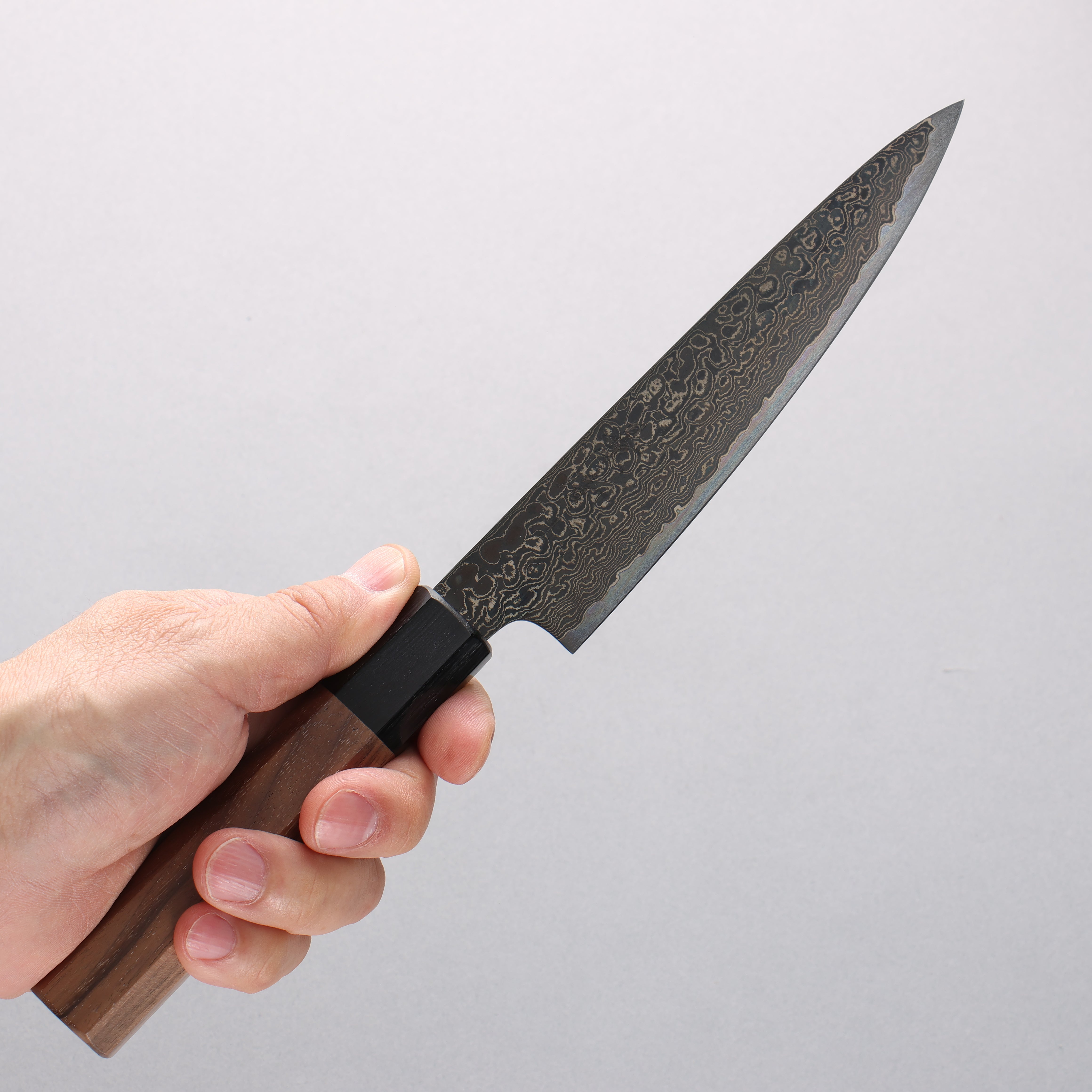 景清 ZA-18 大馬士革紋 黑染 多用途小刀 150mm 核桃木 握把 - 清助刃物