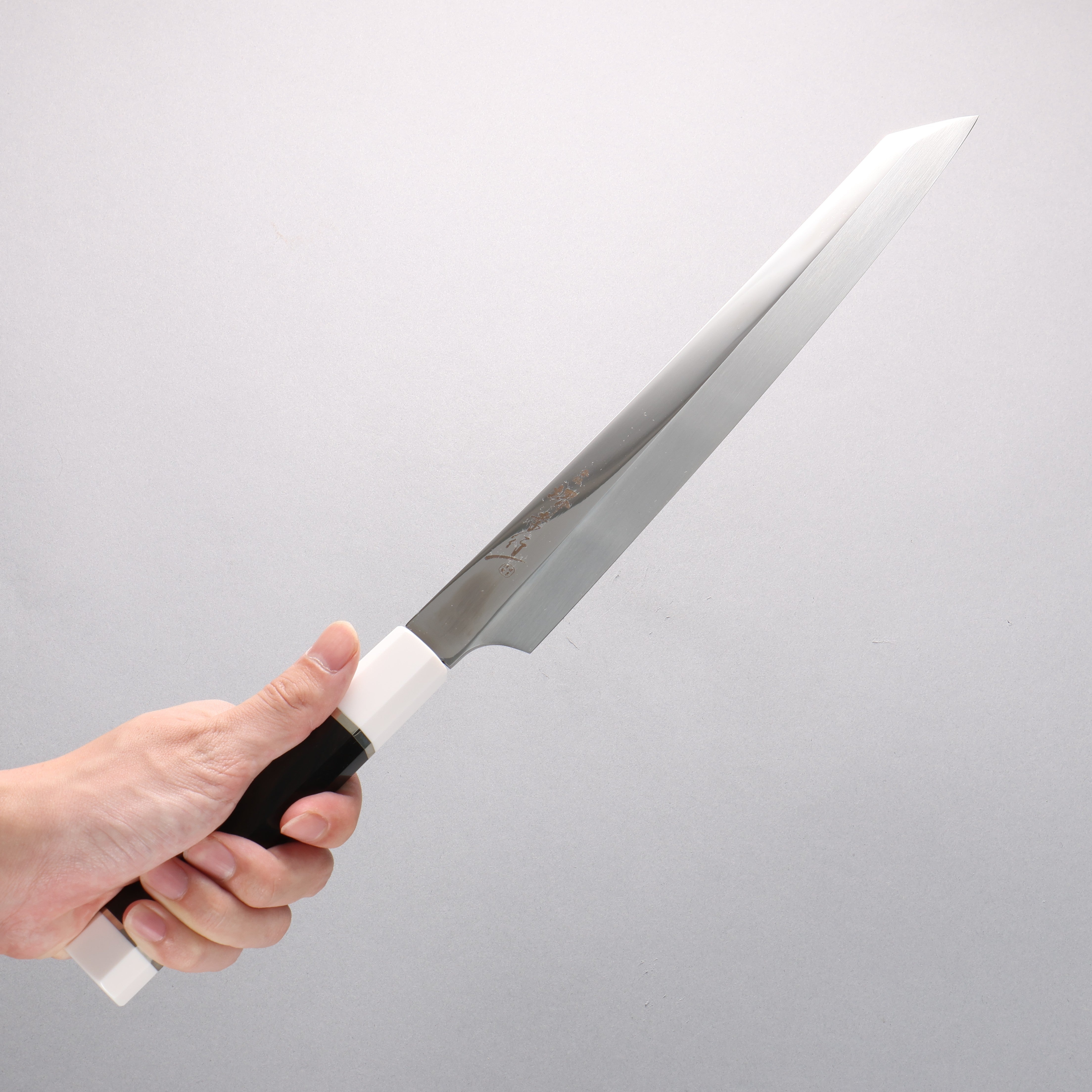堺 孝行 銀龍 本燒 瑞典鋼 鏡面處理 劍型柳刃 270mm 黑檀握把 附刀鞘 - 清助刃物