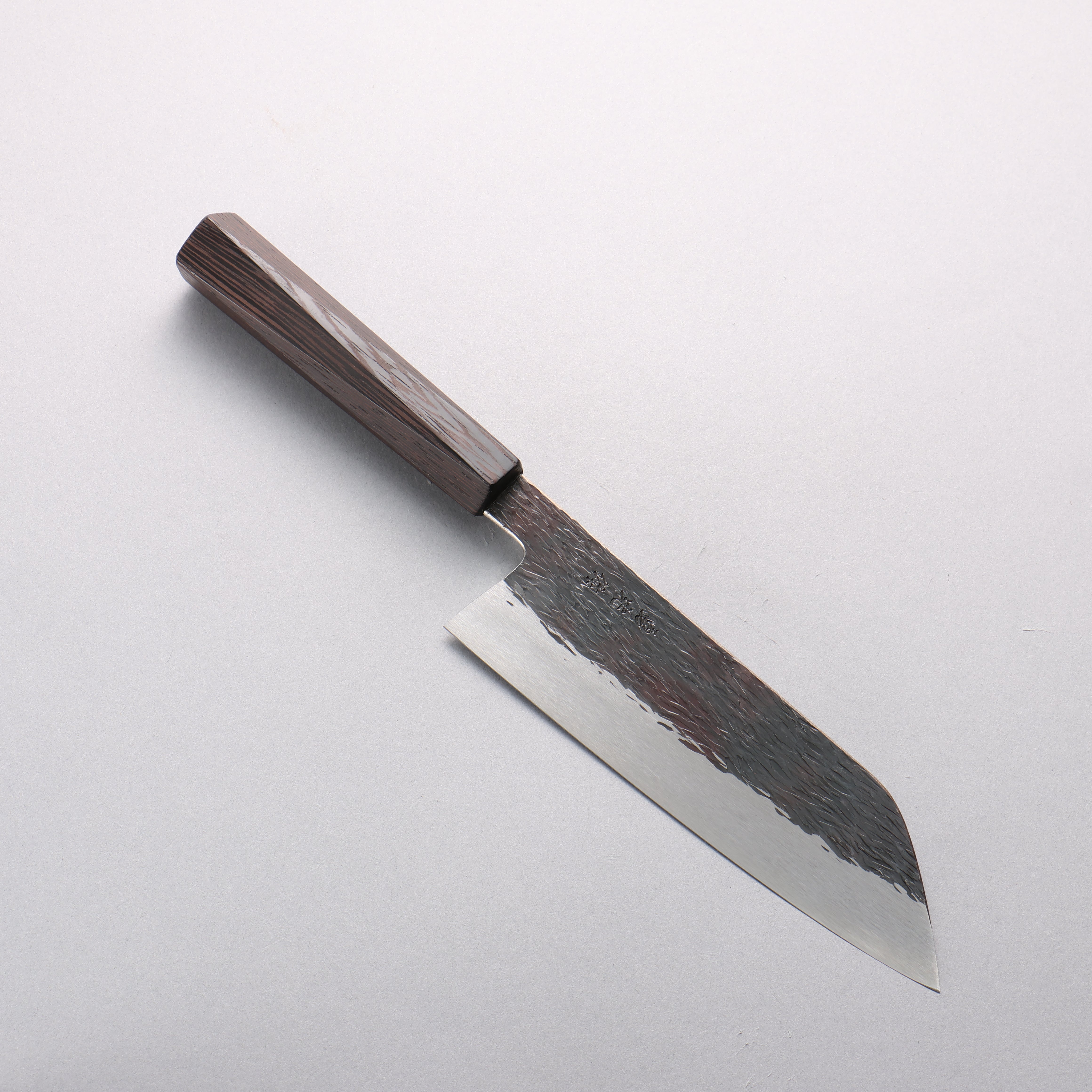 安倍勇光 超級青鋼 鎚目 黑打 三德刀 180mm 紫檀木 (五角形) 握把 - 清助刃物