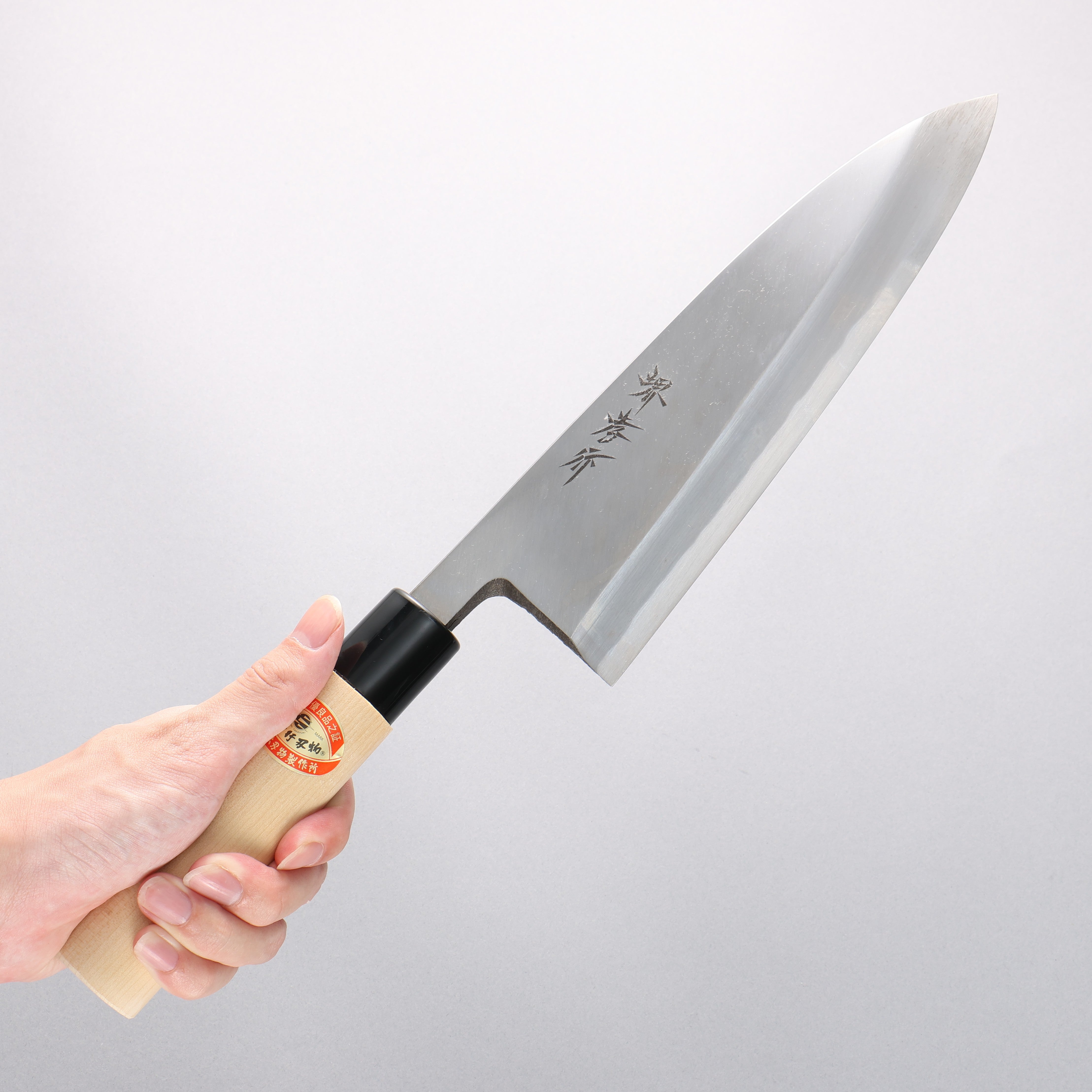 堺 孝行 霞研 白鋼 出刃 225mm 木蘭握把 - 清助刃物