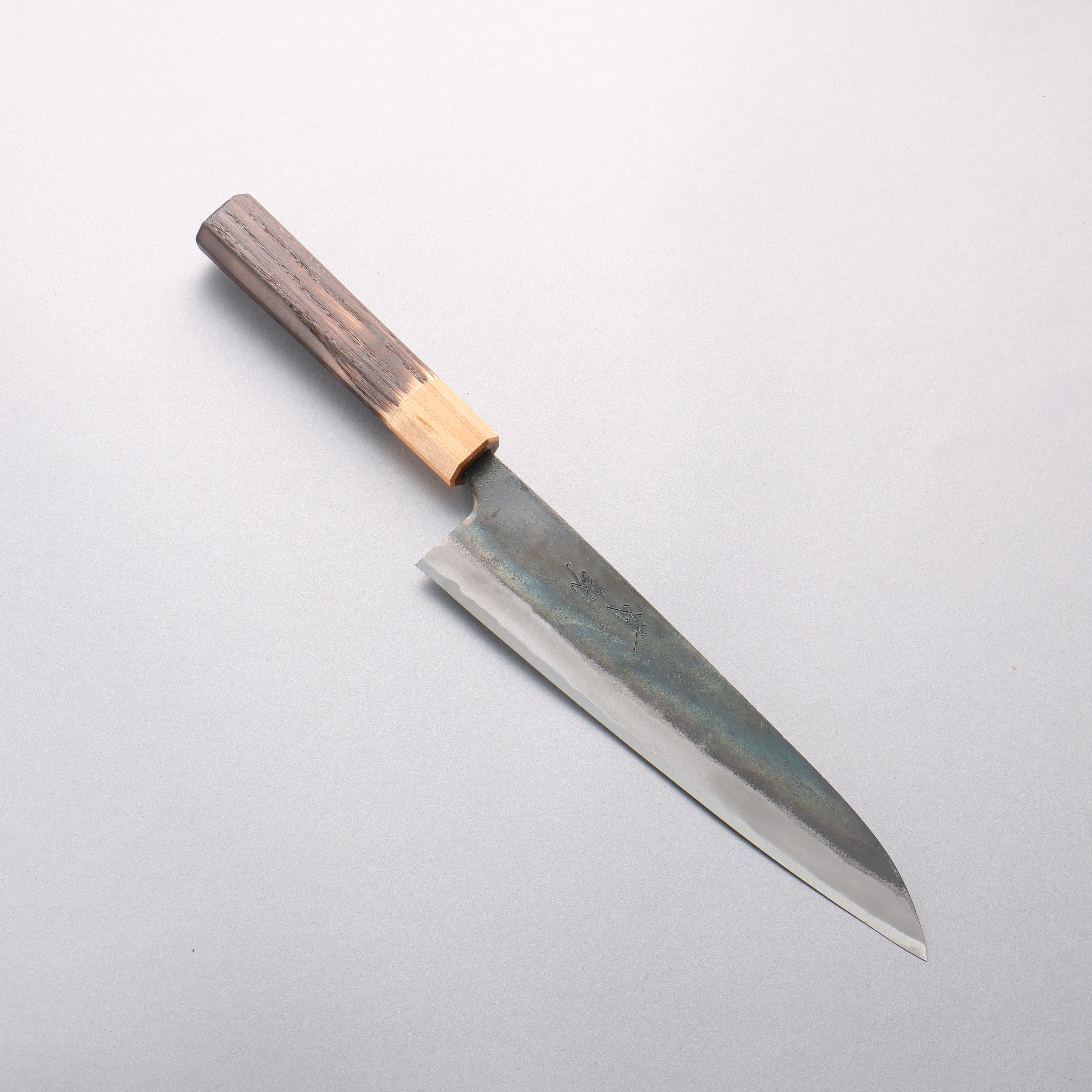 清助 青鋼一號 黑打 牛刀 210mm 燒栗木(口輪:櫻花木) 握把 - 清助刃物