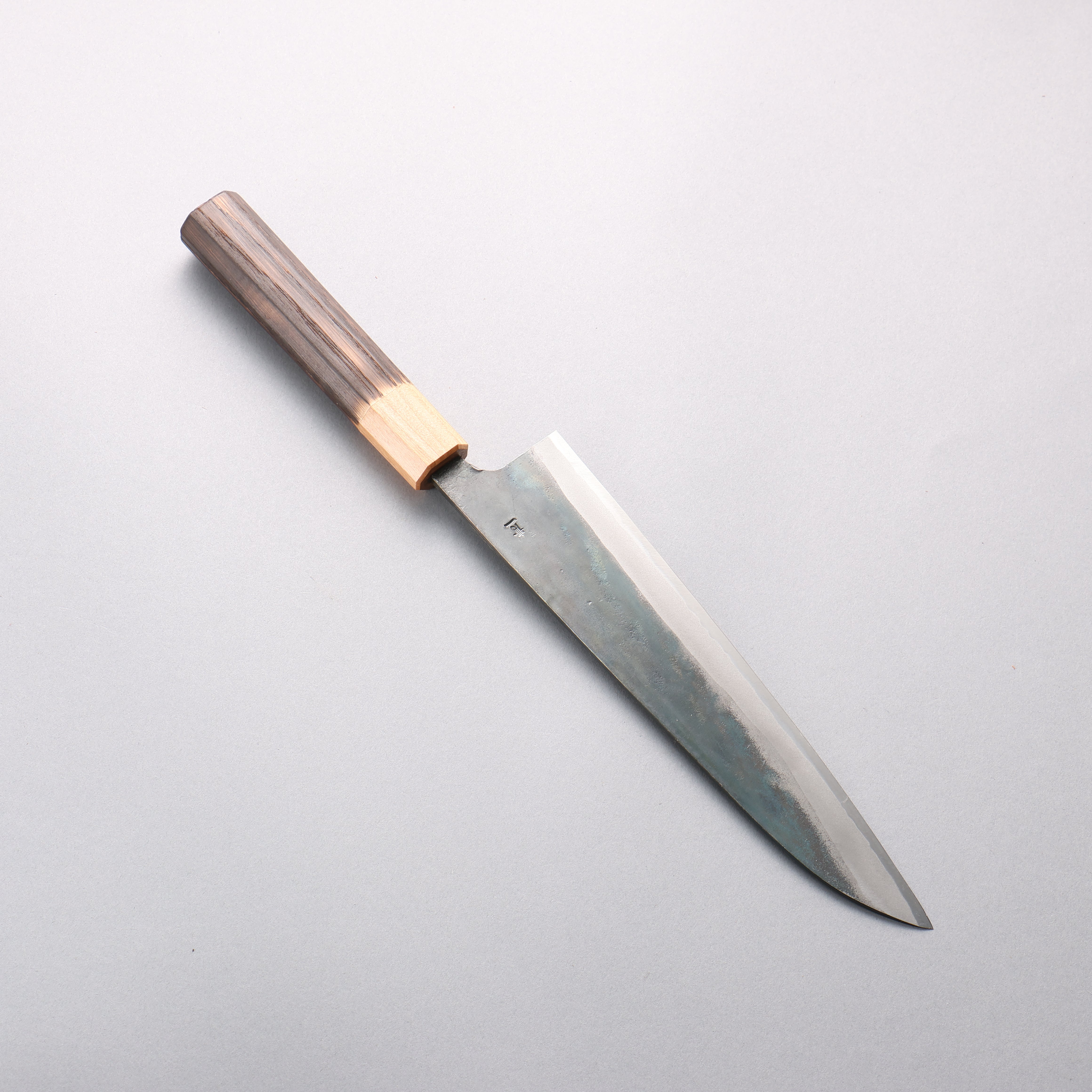 清助 青鋼一號 黑打 牛刀 210mm 燒栗木(口輪:櫻花木) 握把 - 清助刃物
