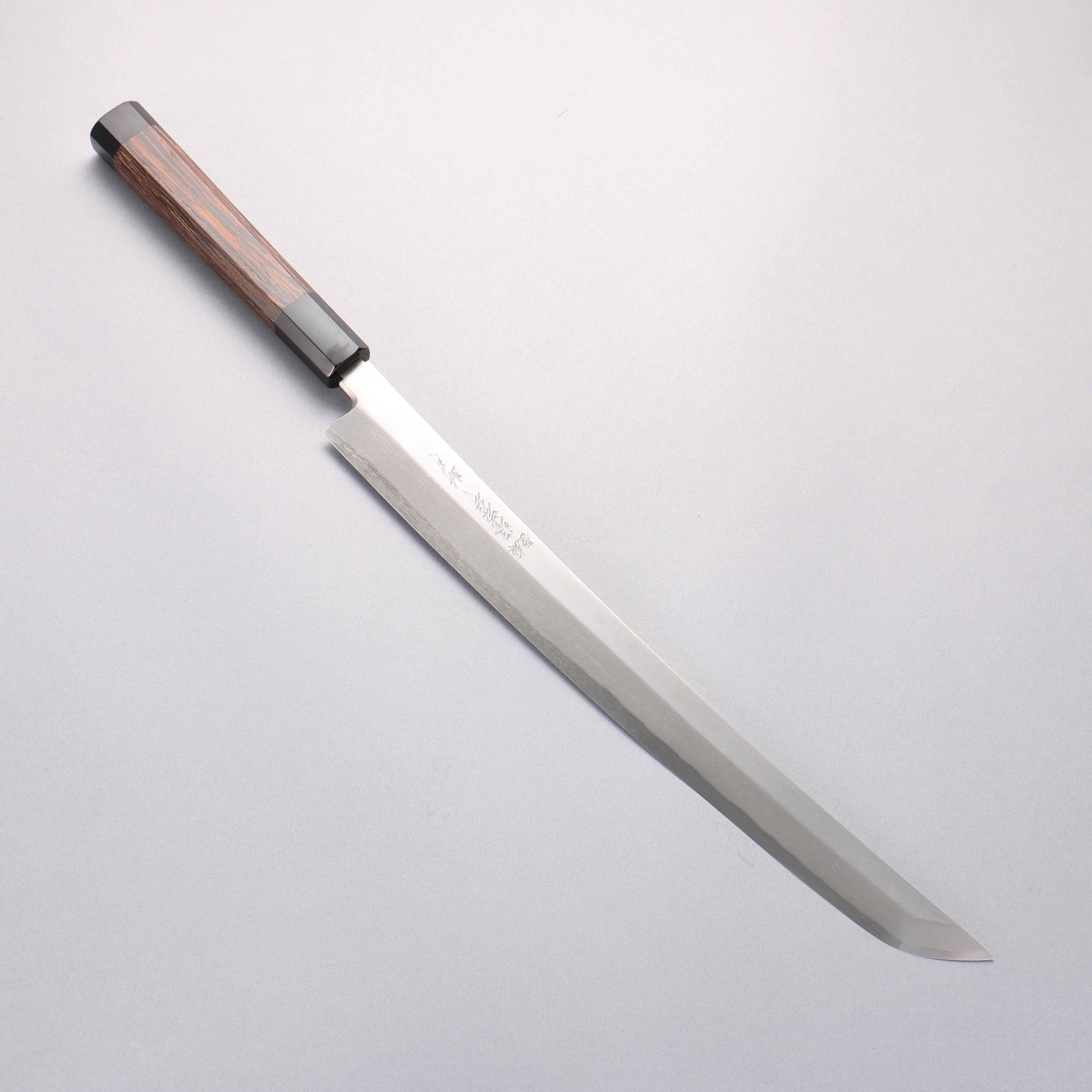 堺 孝行 斬月 炎天 銀三鋼 大馬士革紋 先丸柳刃 330mm 雞翅木(兩側帶水牛環型設計) 握把 附刀鞘 - 清助刃物