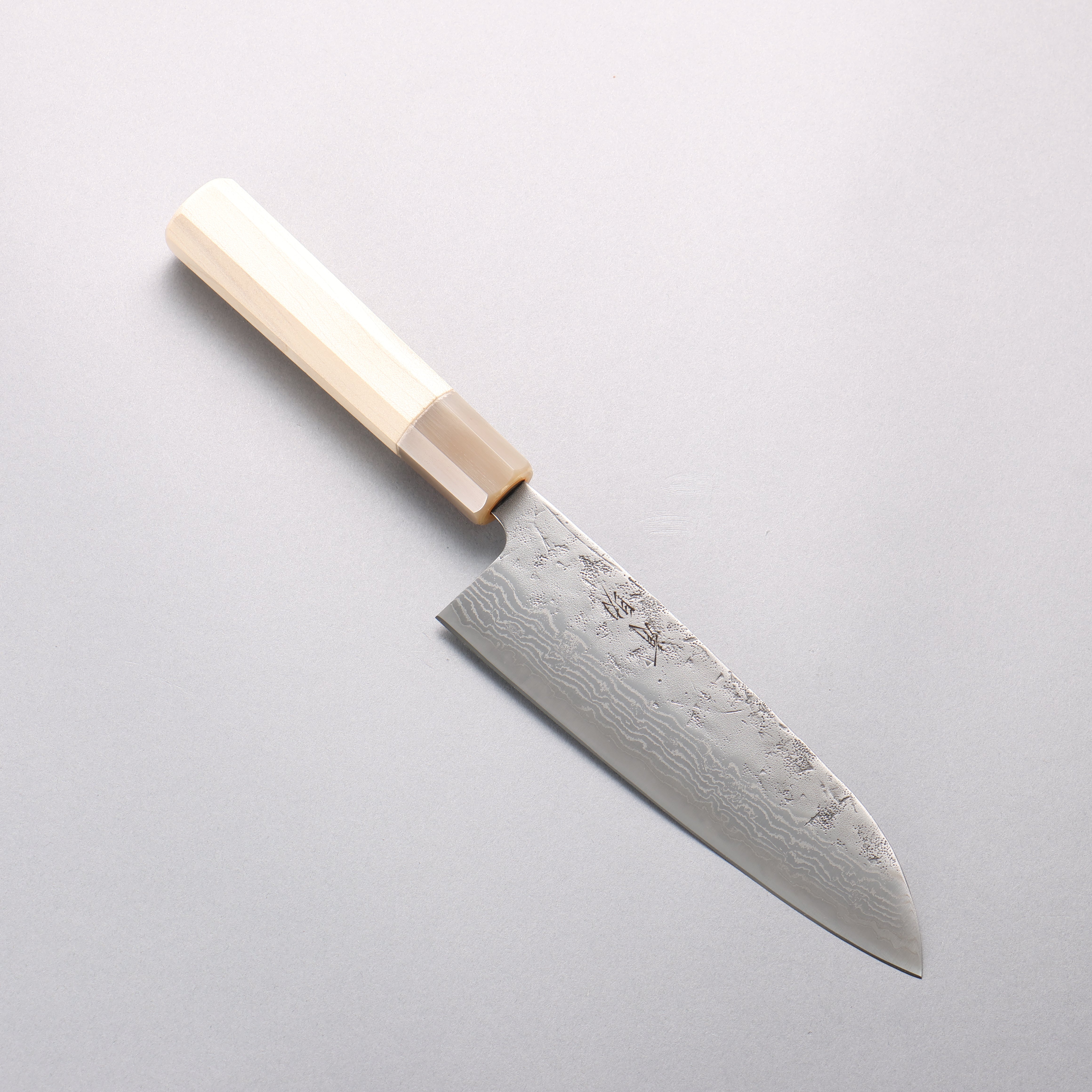 清助 瑞典鋼 大馬士革紋 和紙地 三德刀 170mm 木蘭 握把 - 清助刃物