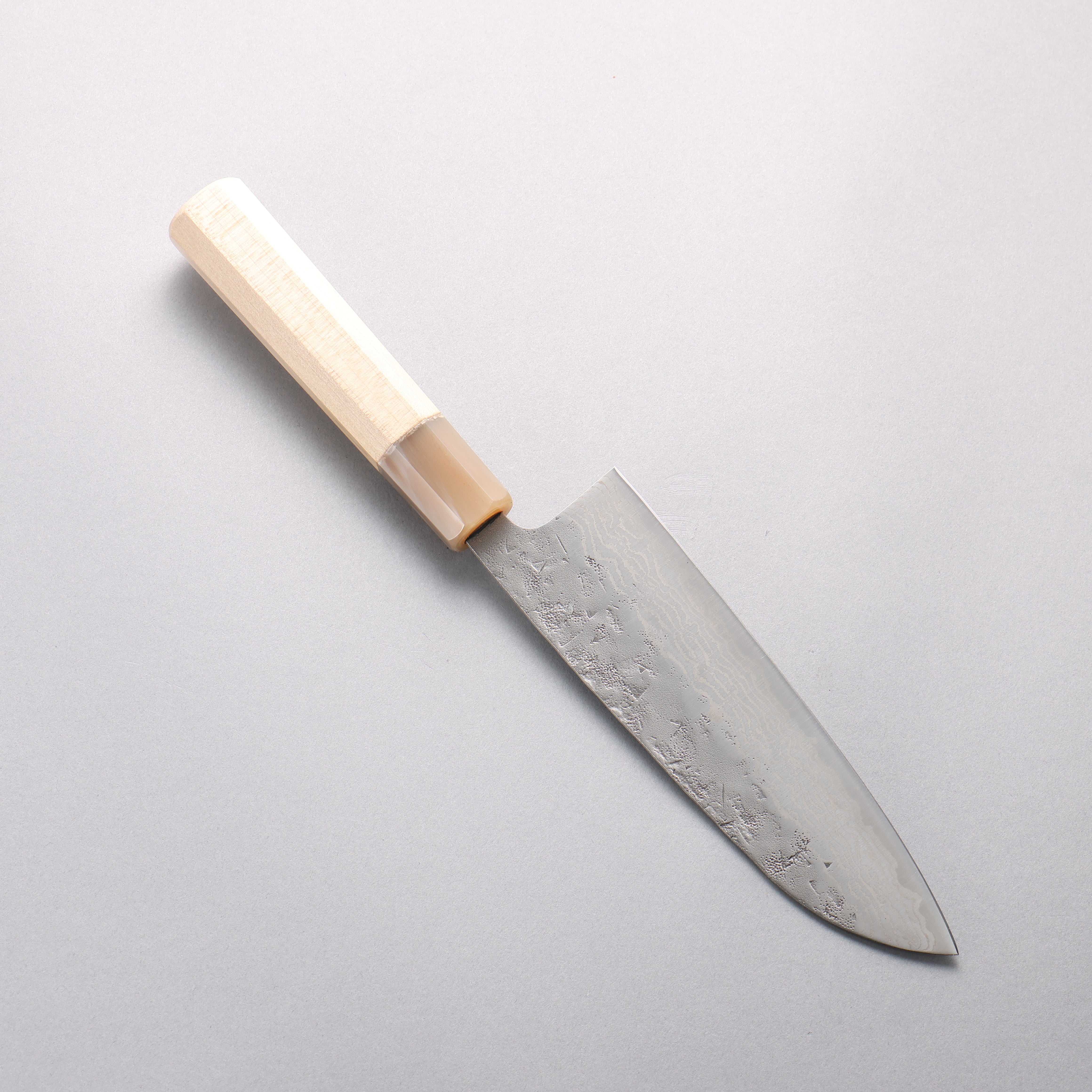 清助 瑞典鋼 大馬士革紋 和紙地 三德刀 170mm 木蘭 握把 - 清助刃物