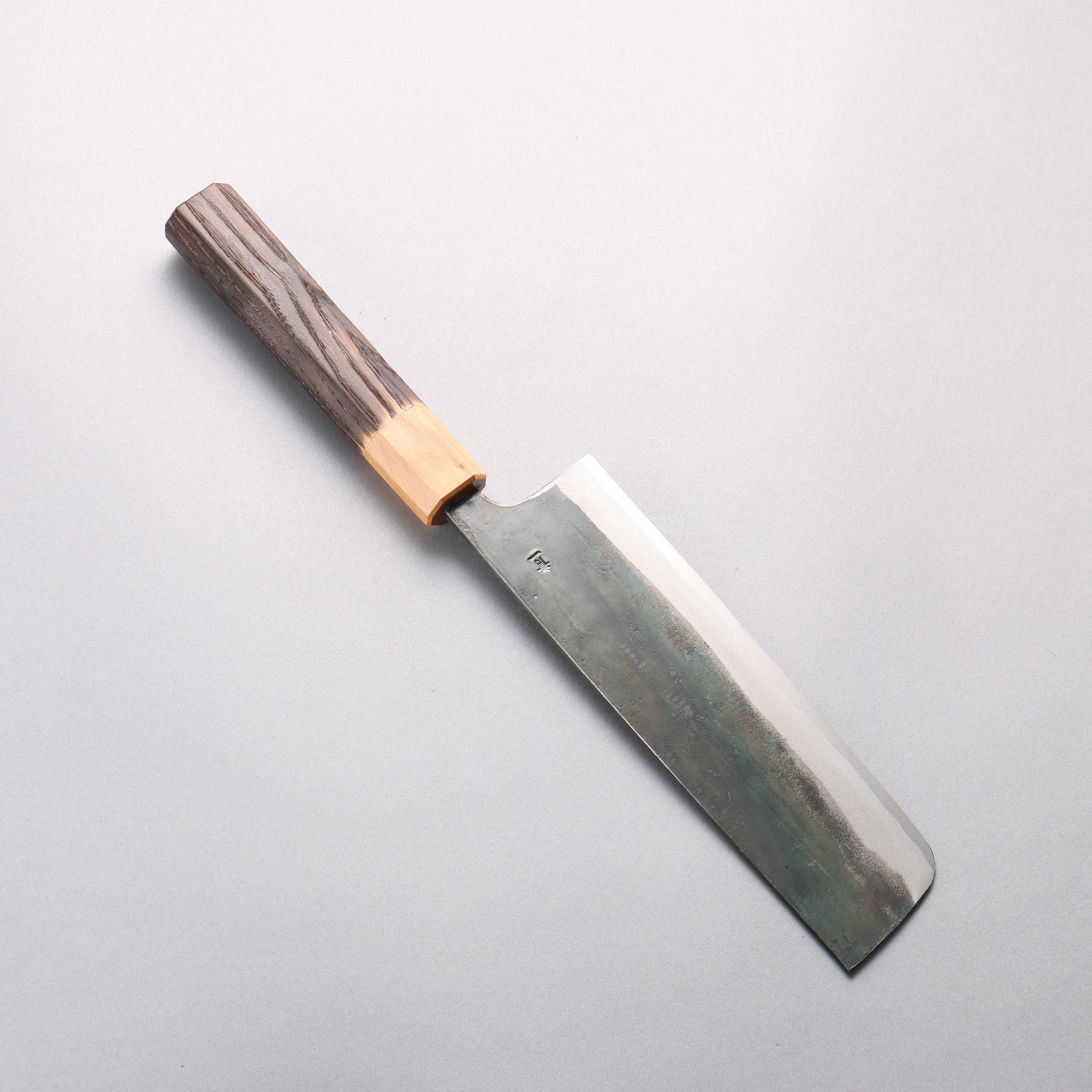 清助 青鋼一號 黑打 菜切 165mm 燒栗木(口輪:櫻花木) 握把 - 清助刃物