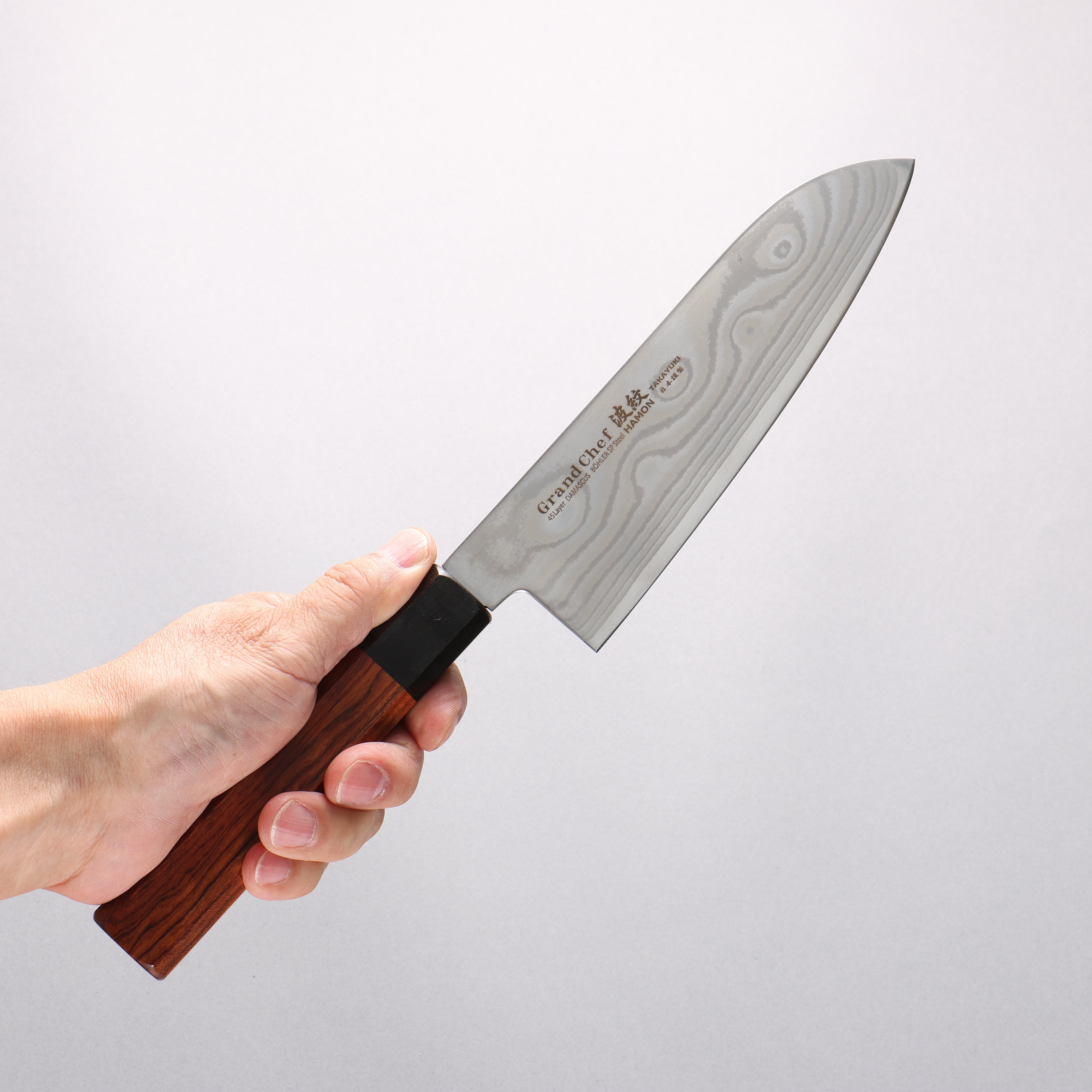 堺 孝行 大廚系列 波紋 Böhler SP 鋼 45層大馬士革紋 三德刀 170mm 紫檀木(口輪:黑合成木) 握把 - 清助刃物