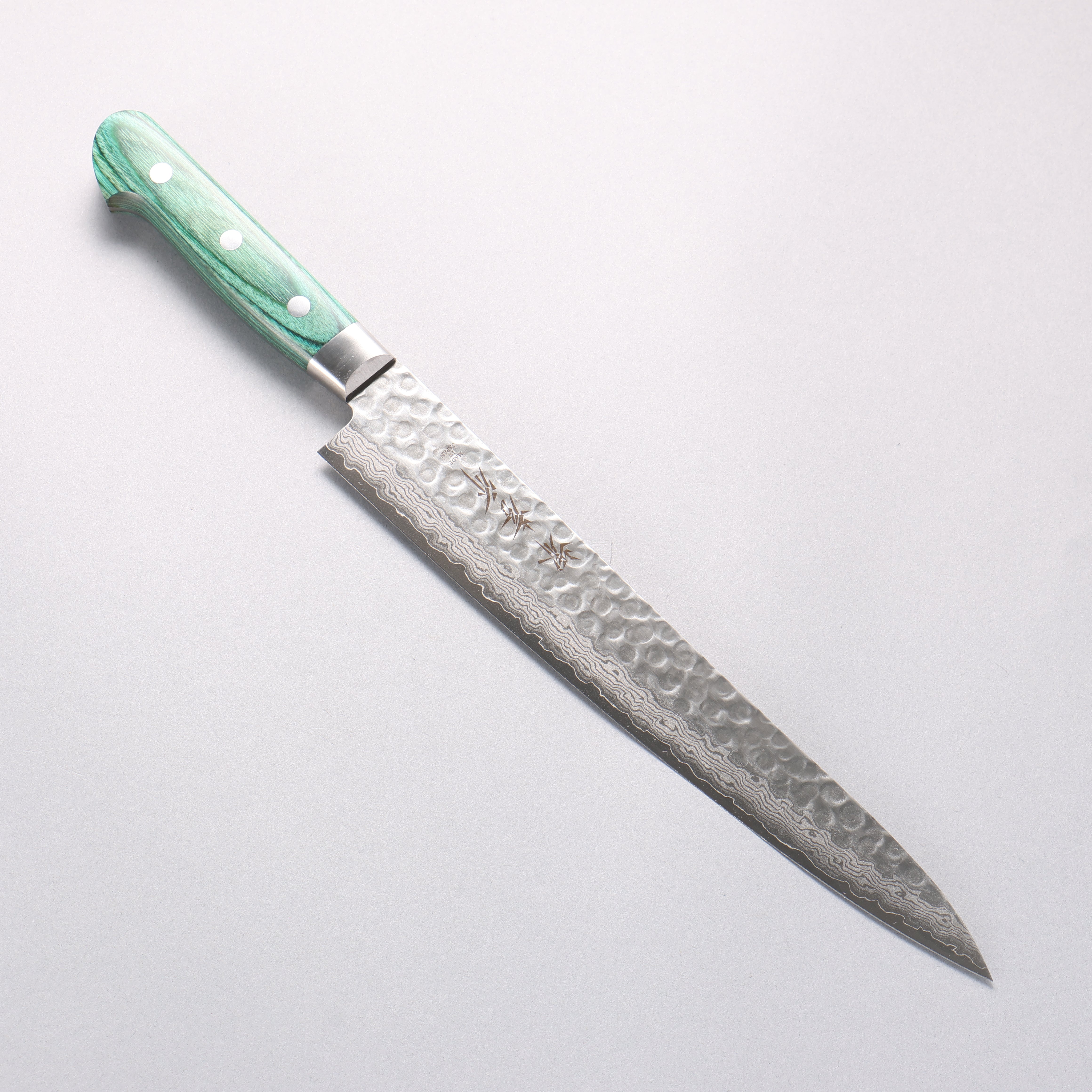 堺 孝行 VG10 17層大馬士革紋 筋引 240mm 合成木(綠色) 握把 - 清助刃物