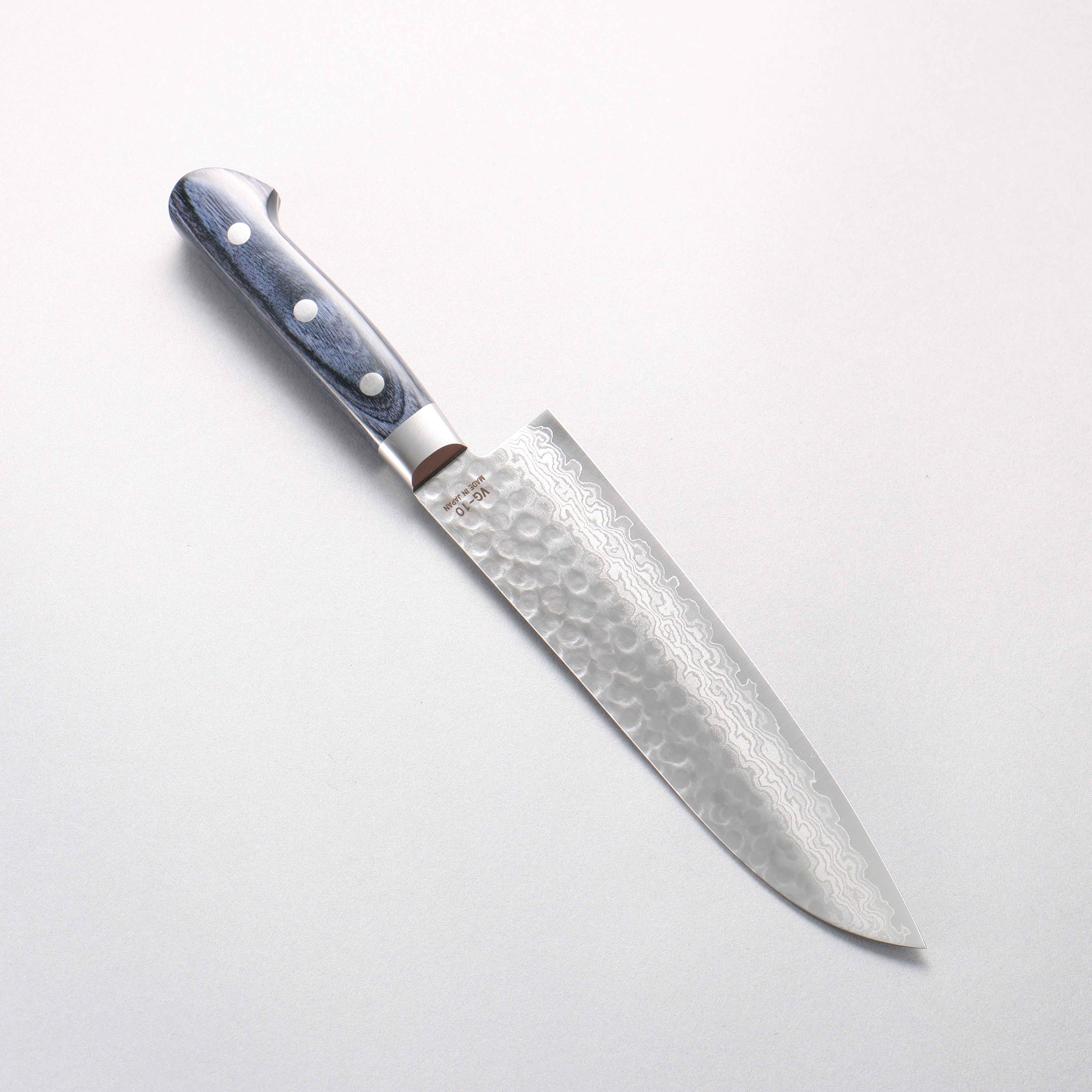 樋口 VG10 鎚目 大馬士革紋 三德刀 180mm 深藍色合成木 握把 - 清助刃物