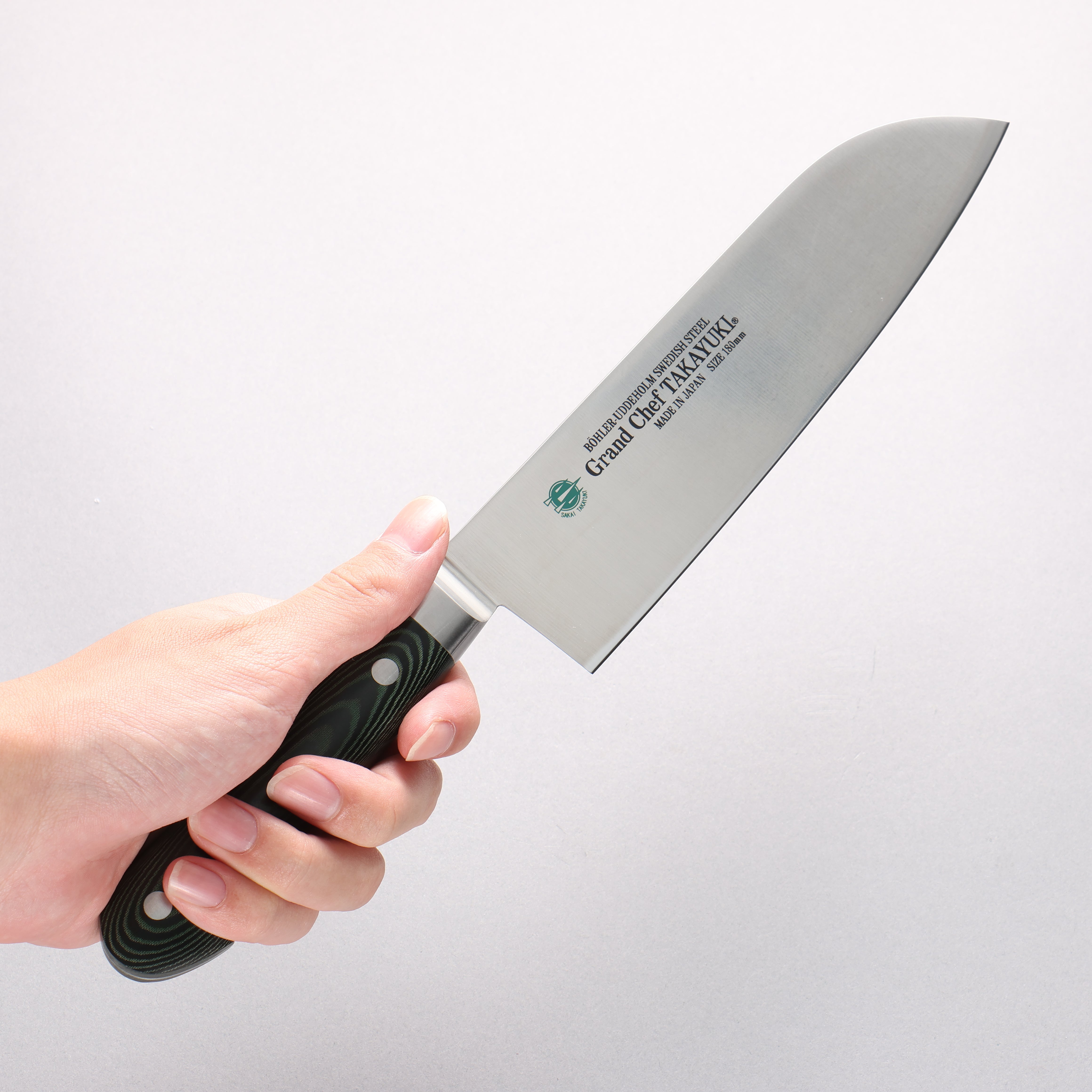 堺 孝行 大廚系列 大廚系列 瑞典鋼 三德刀 180mm 綠米卡塔(樹脂複合材料) 握把 - 清助刃物