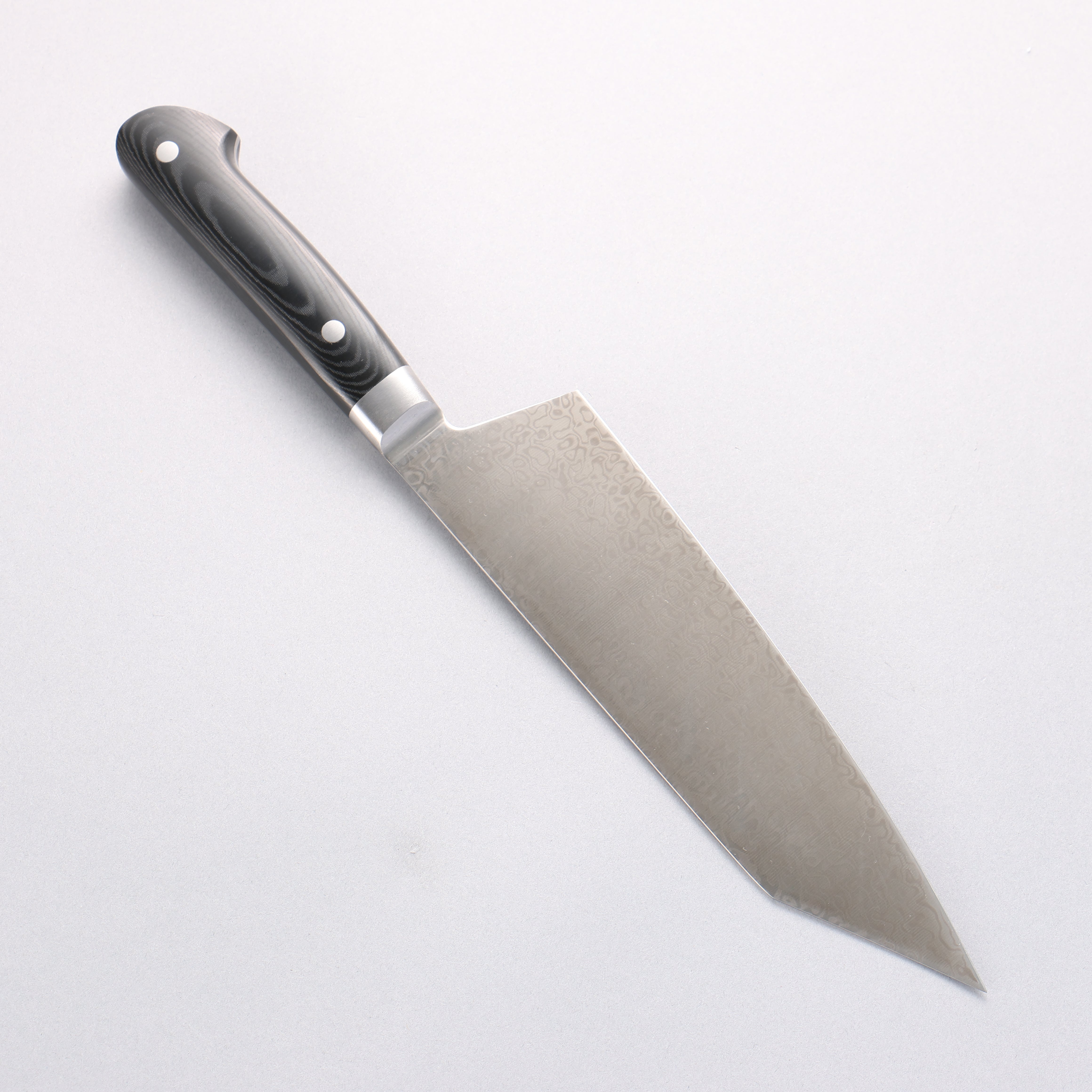 堺 孝行 無芯 大馬士革紋 劍型牛刀 190mm 黑米卡塔(樹脂複合材料)握把 - 清助刃物