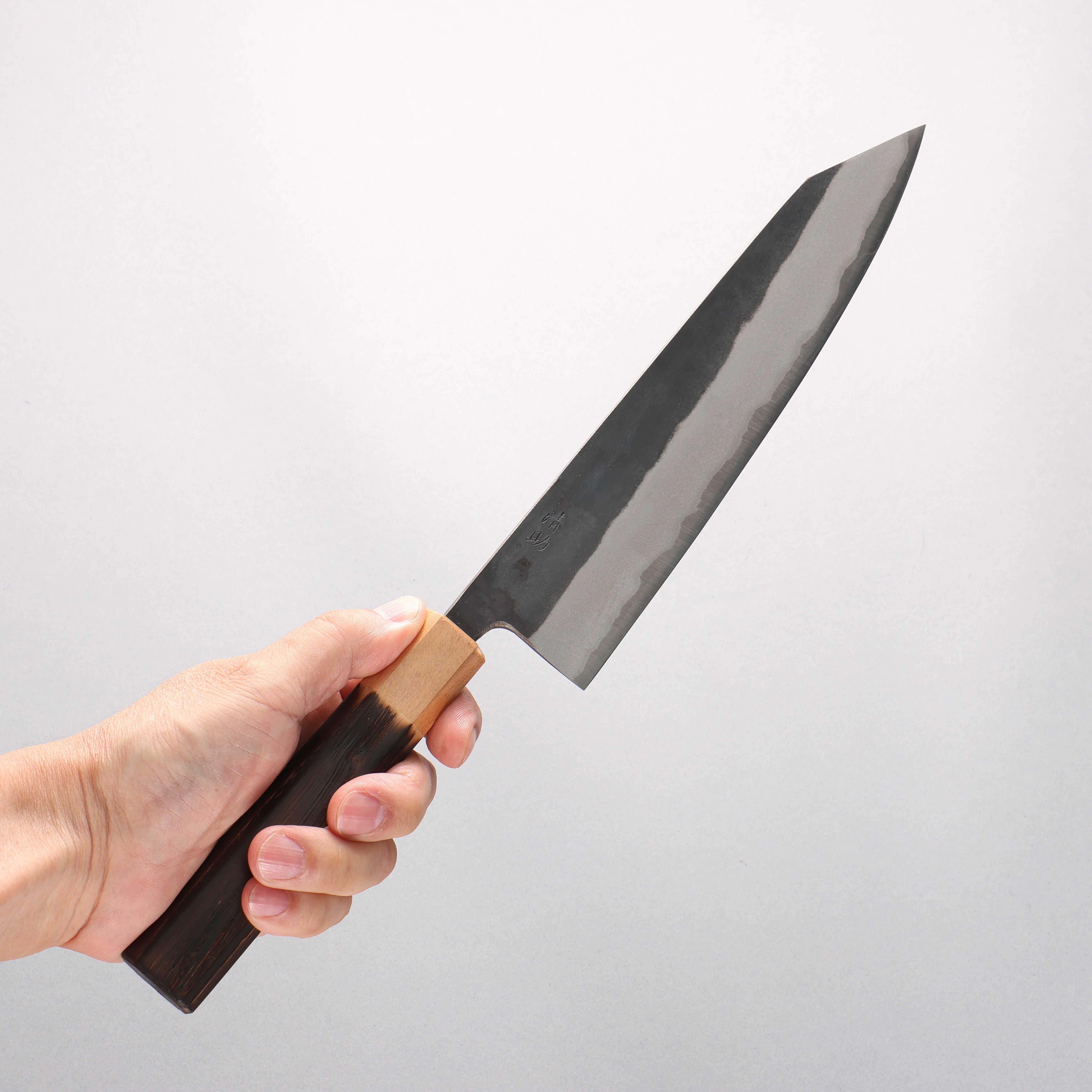 清助 青鋼二號 黑打 切付牛刀 210mm 燒栗木(口輪:櫻花木) 握把 - 清助刃物