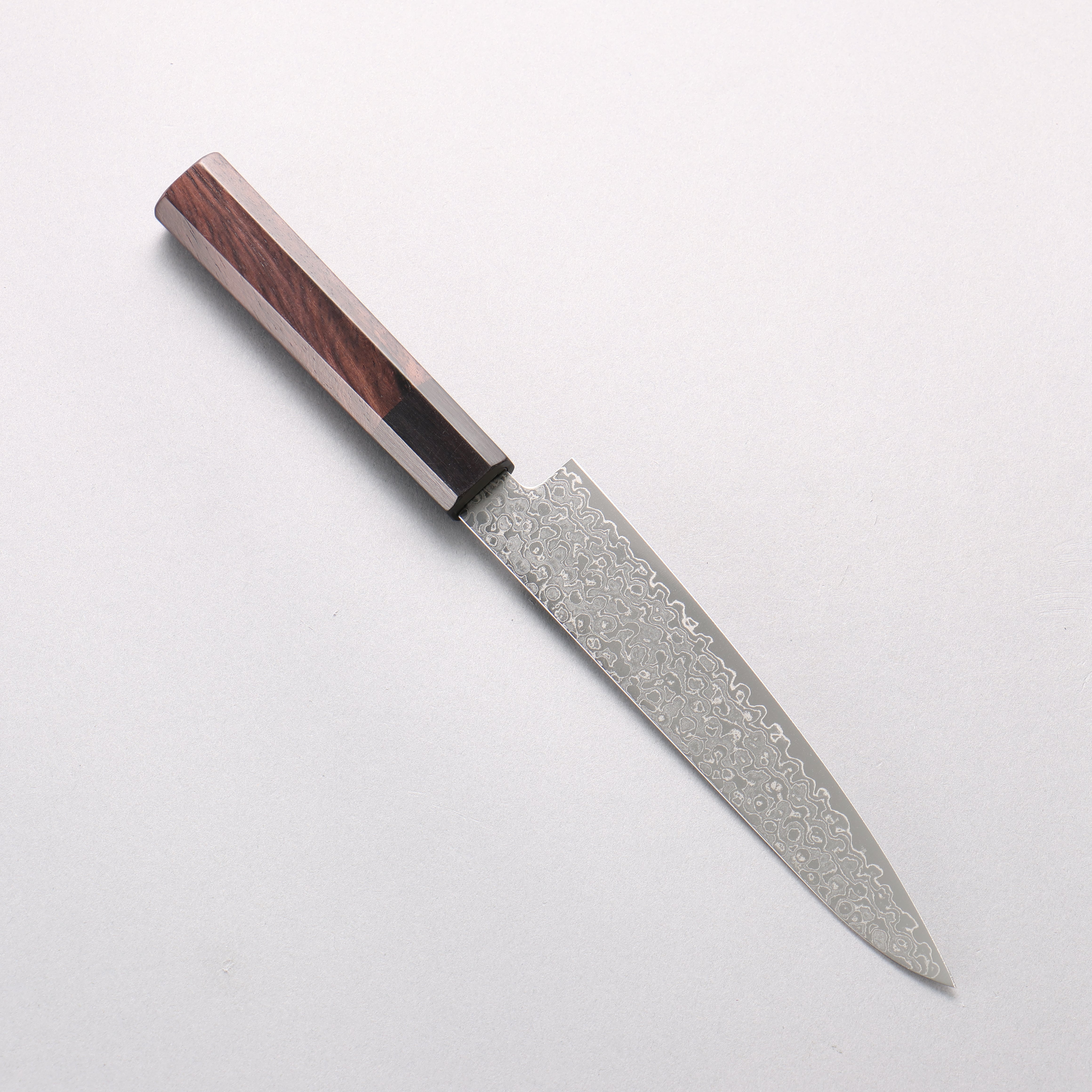 清助 VG10 大馬士革紋 打磨處理 多用途小刀 150mm 紫檀木(口輪:黑合成木) 握把 - 清助刃物