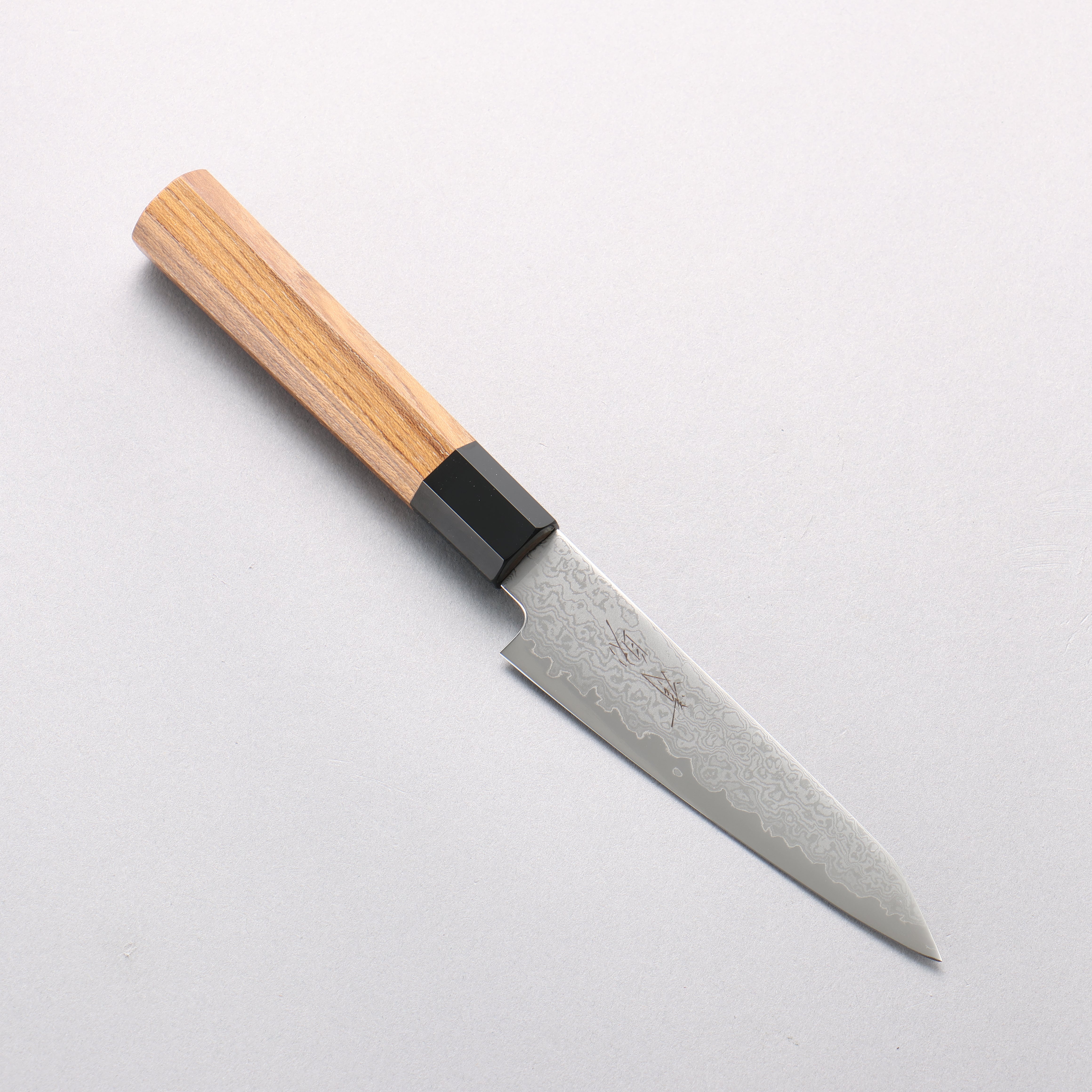 清助 VG10 大馬士革紋 切付多用途小刀 120mm 柚木 (口輪:黑塑膠) 握把 - 清助刃物