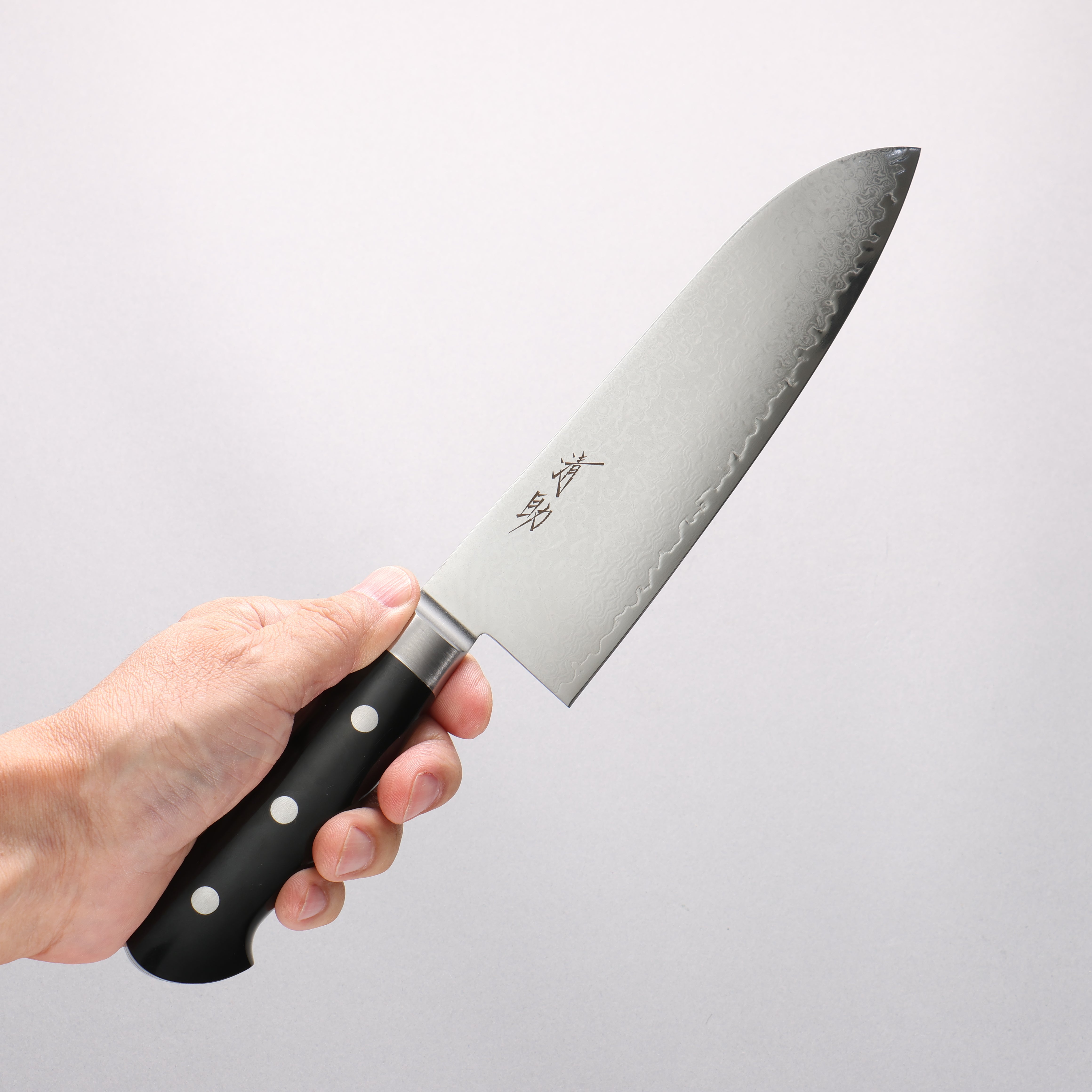 清助 VG10 33層大馬士革紋 三德刀 180mm 黑米卡塔(樹脂複合材料) 握把 - 清助刃物