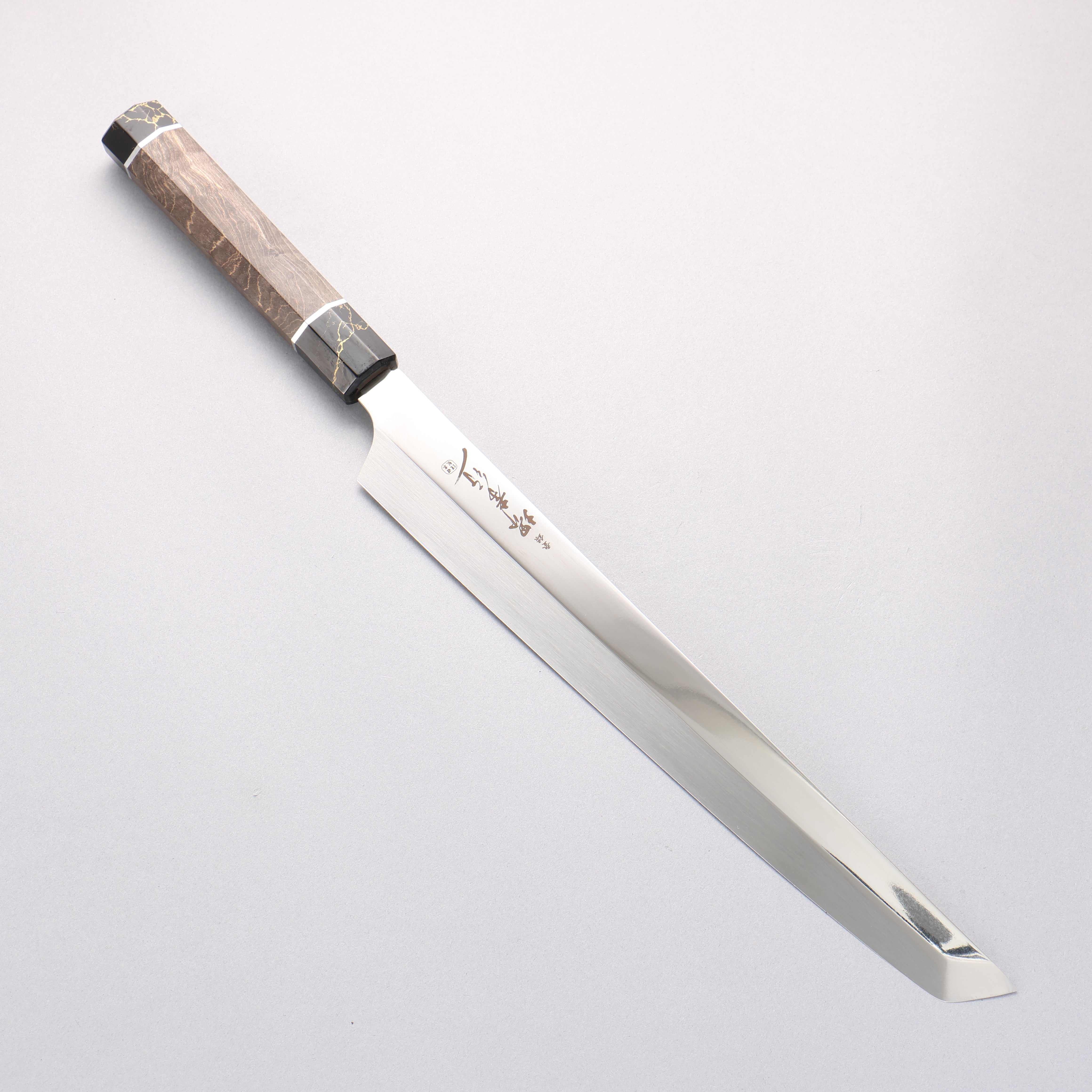 堺 孝行 銀龍 本燒 瑞典鋼 鏡面處理 先丸柳刃 300mm 穩定木 握把 附刀鞘 - 清助刃物