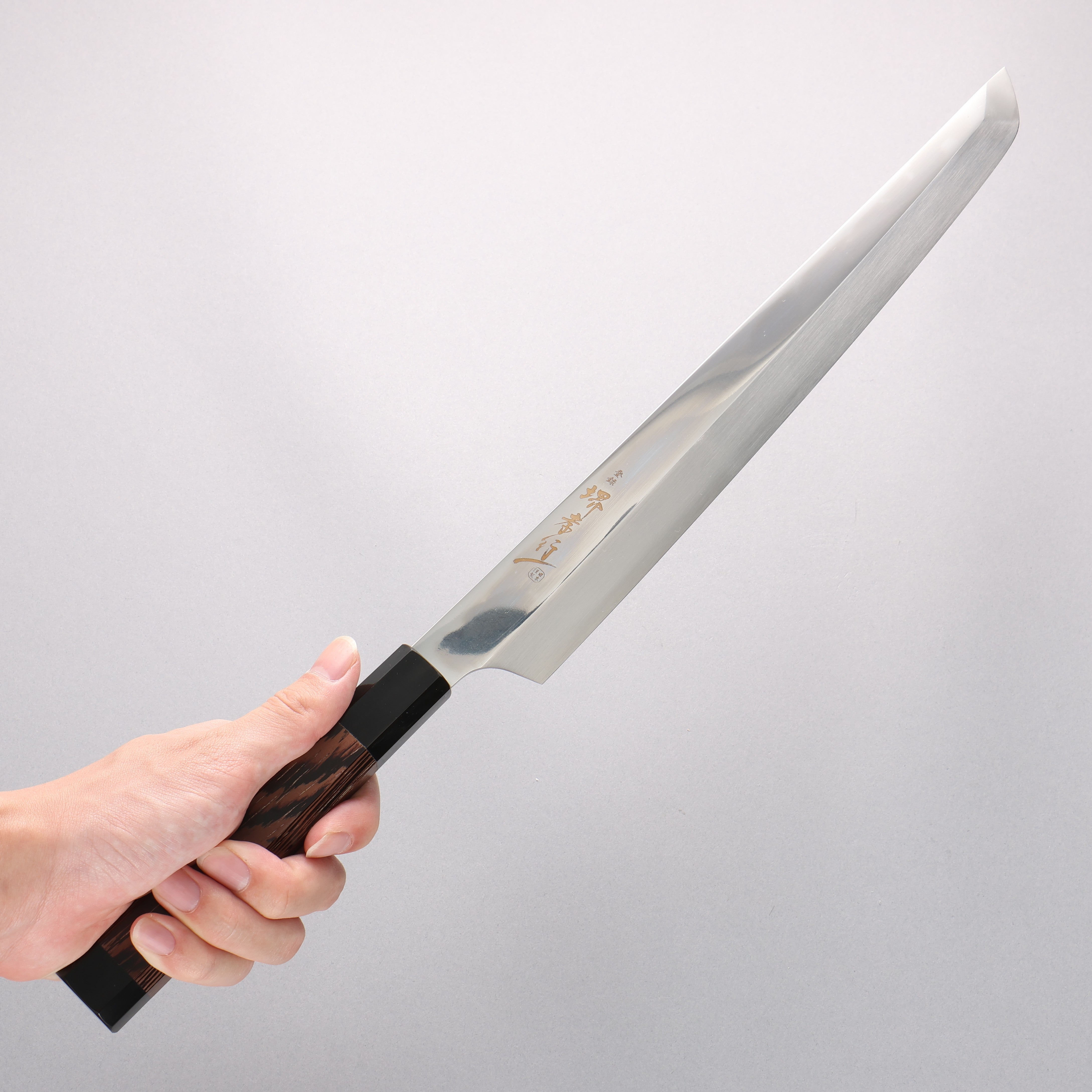 堺 孝行 銀龍 本燒 瑞典鋼 鏡面處理 先丸柳刃 300mm 雞翅木(兩側帶水牛環型設計)握把 附刀鞘 - 清助刃物